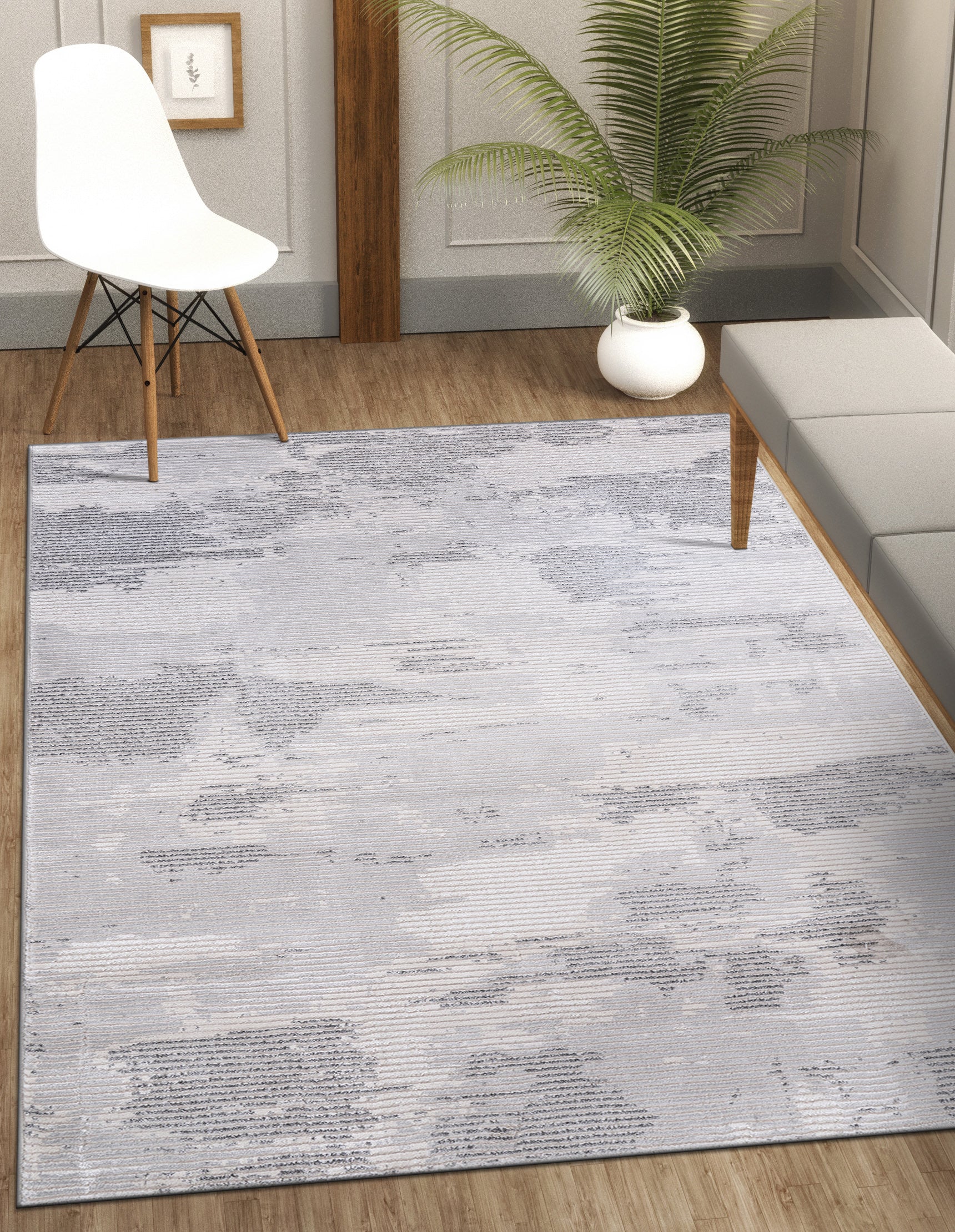 Modern Abstract Area Rug PAS3 - Gray / White