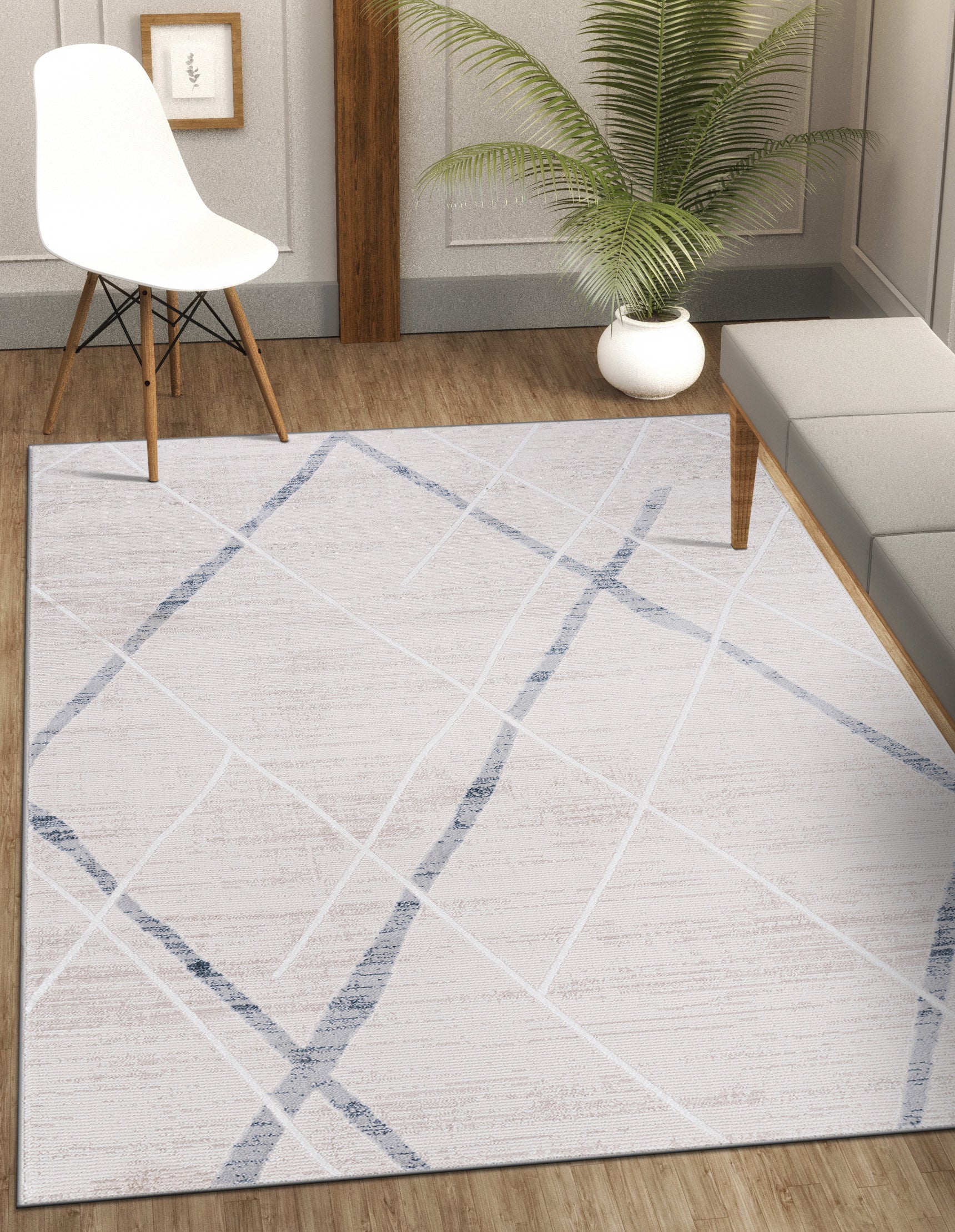 Modern Abstract Area Rug PAS7 - Blue / Beige