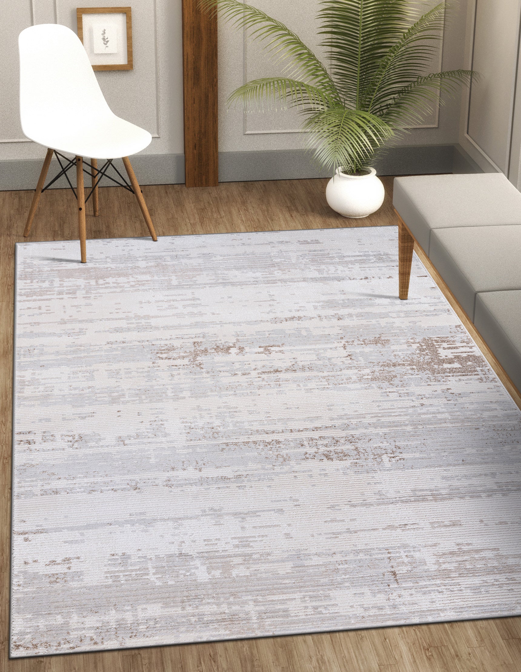 Modern Abstract Area Rug PAS1 - Beige / Gray