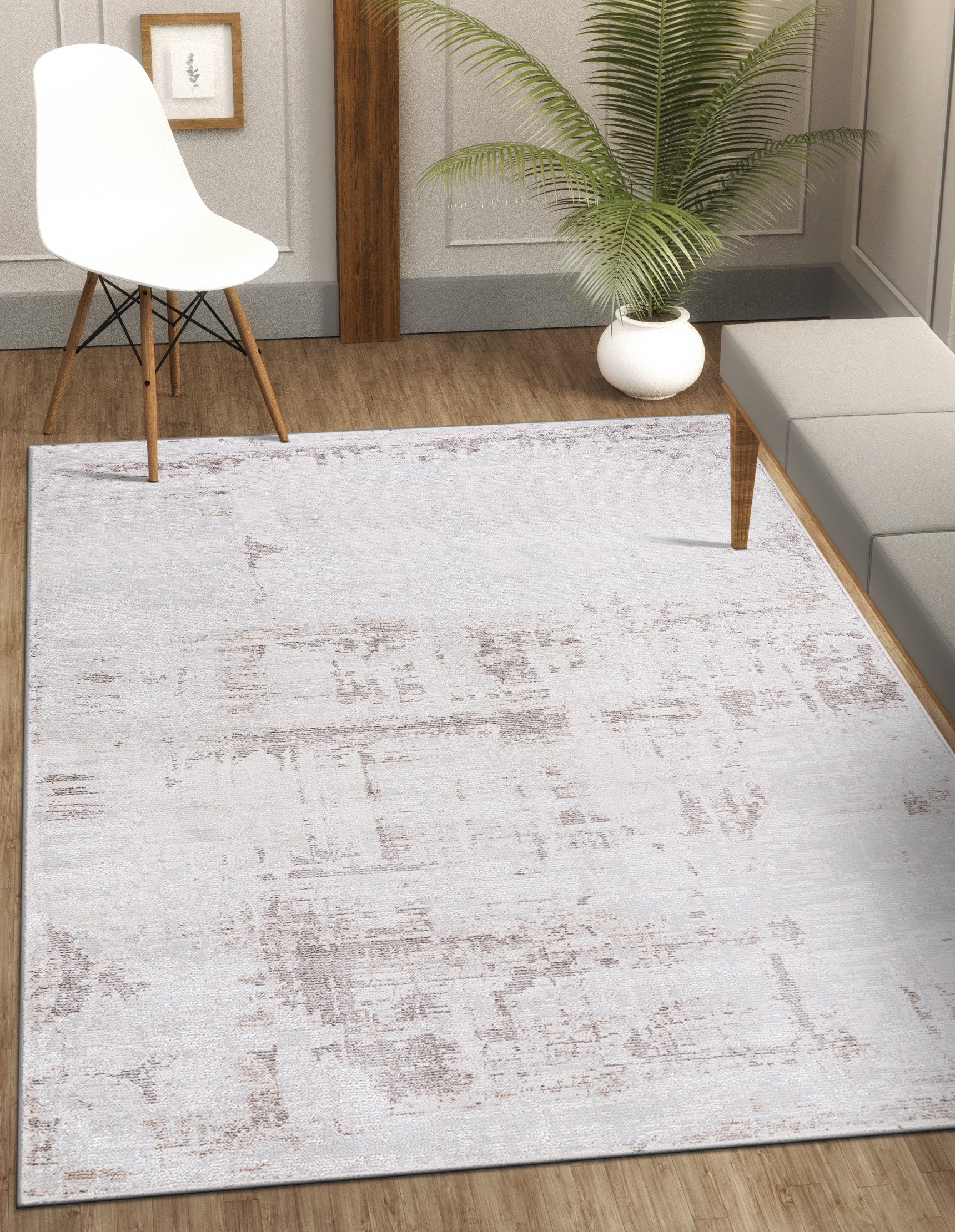 Modern Abstract Area Rug PAS6 - Beige / White
