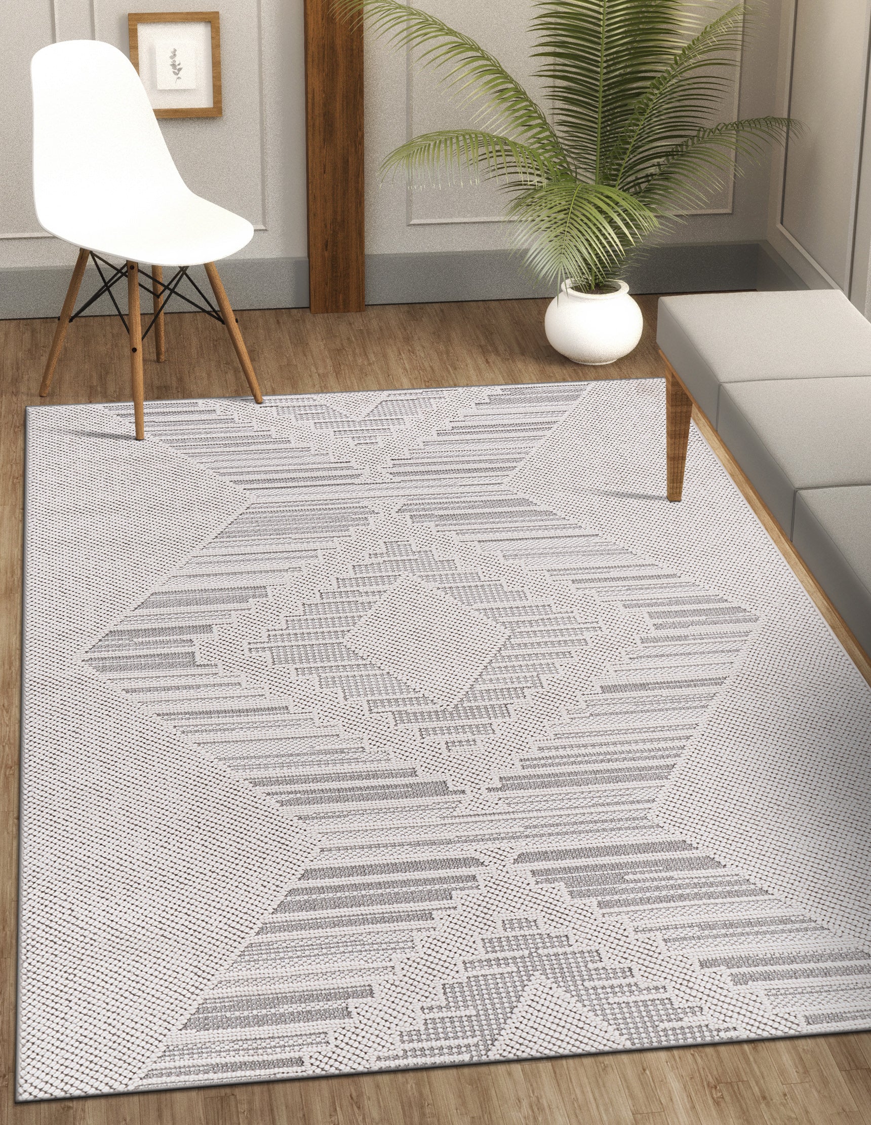 Micro Loop Area Rugs GY5 - White / Gray