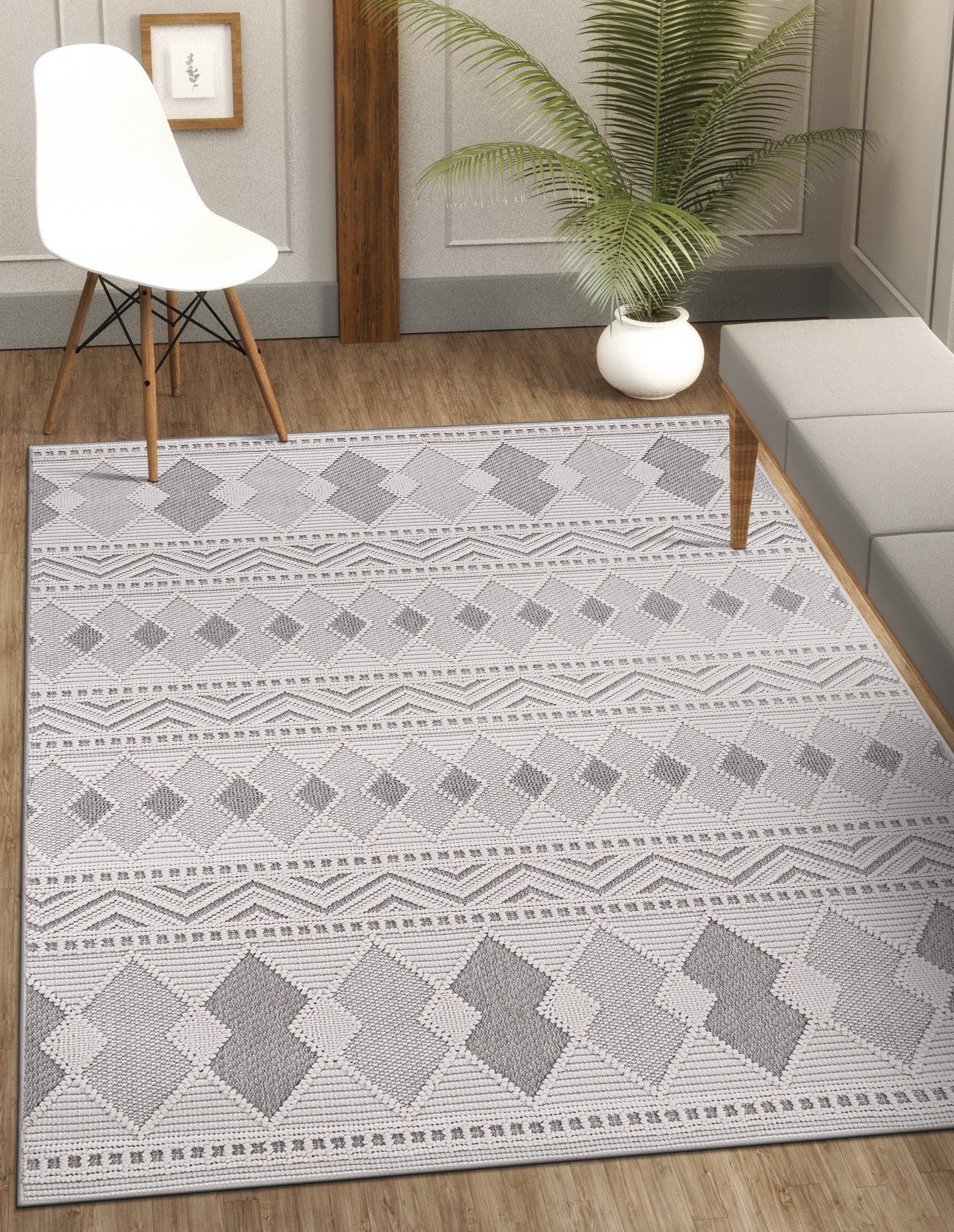 Micro Loop Area Rugs  GY6 - White / Gray