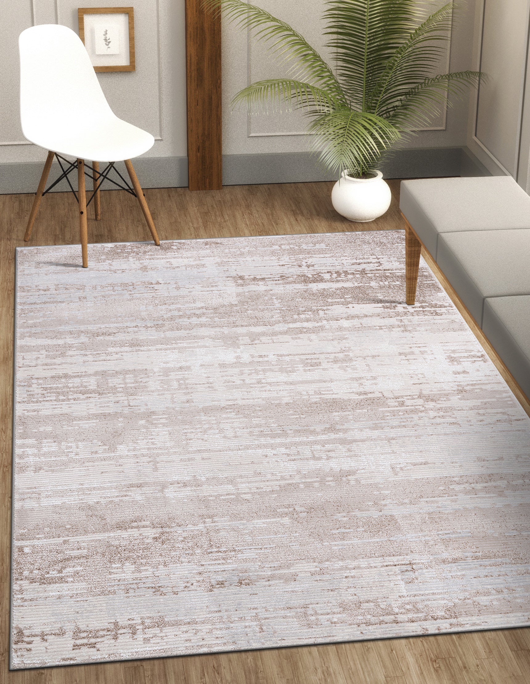 Modern Abstract Area Rug PAS2 - Beige / White