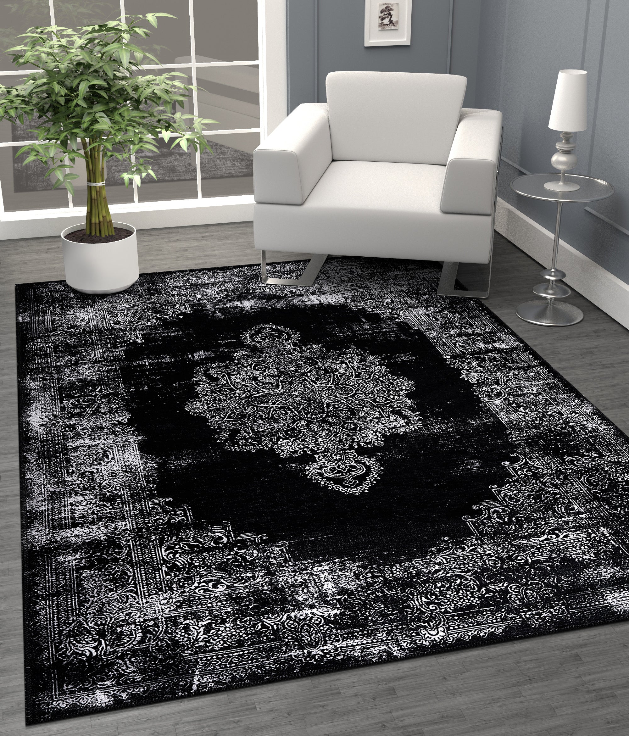 Distressed Area Rugs 2005-Black