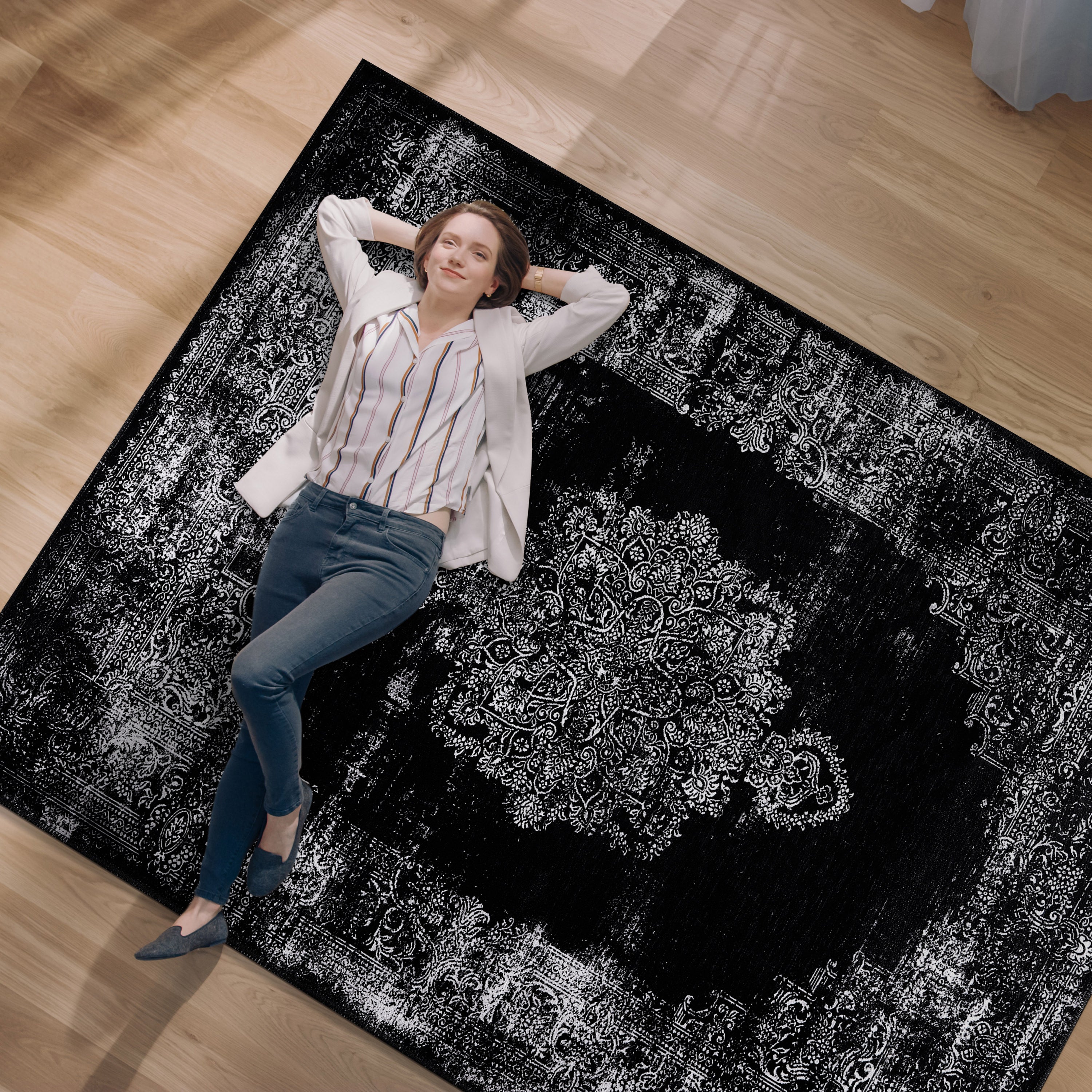 Distressed Area Rugs 2005-Black