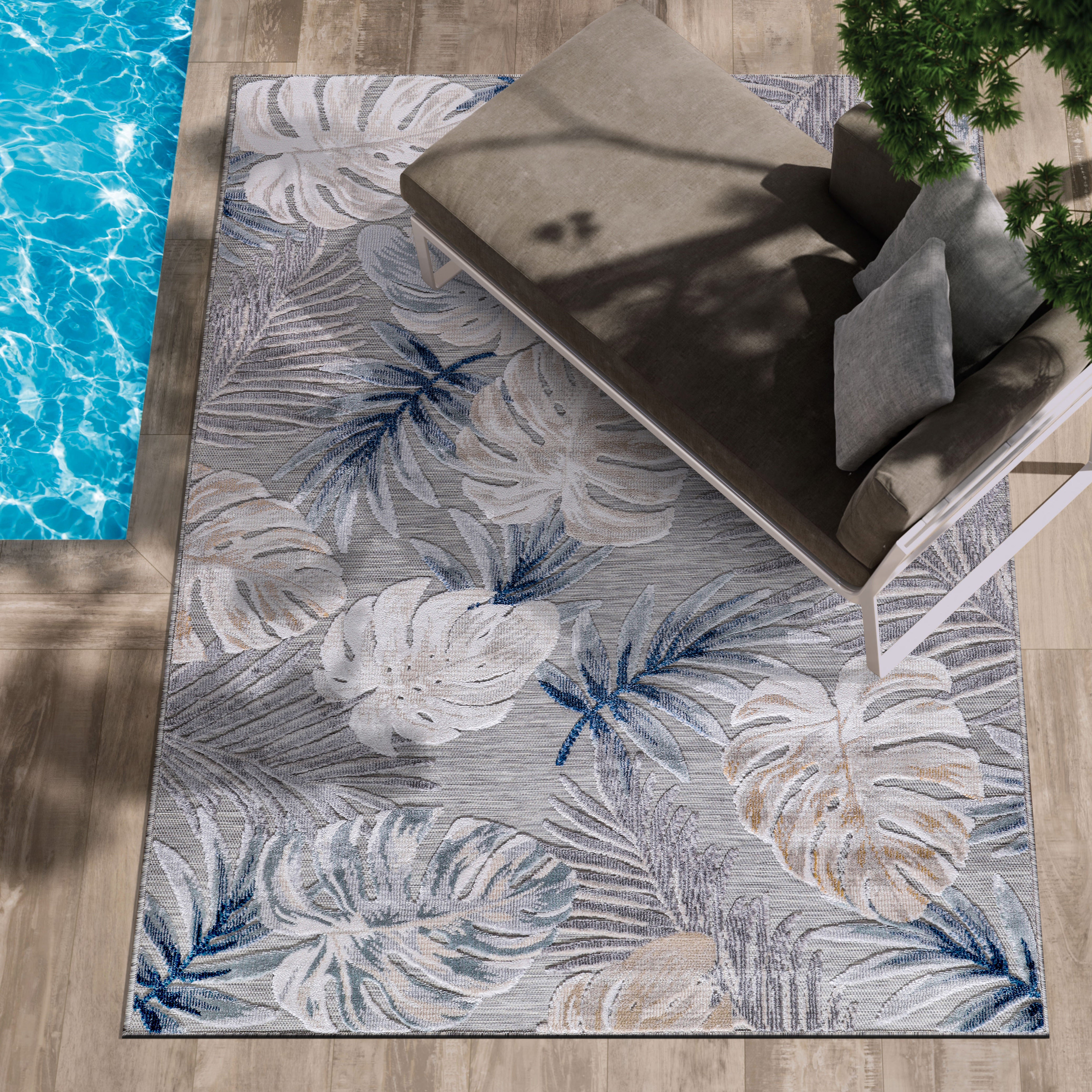 Leaf Outdoor Rug Blue