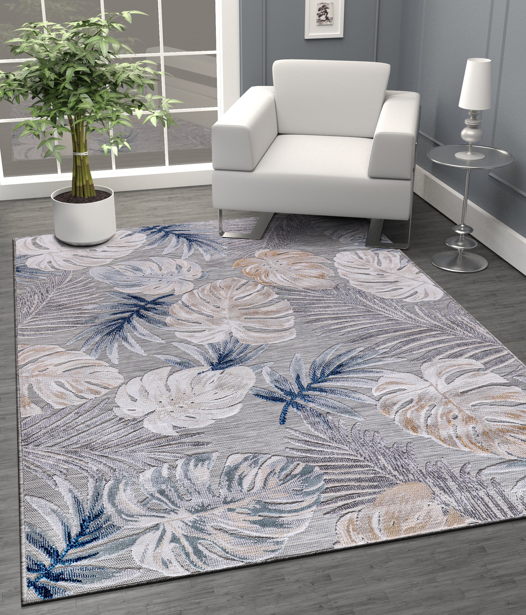 Leaf Outdoor Rug Blue