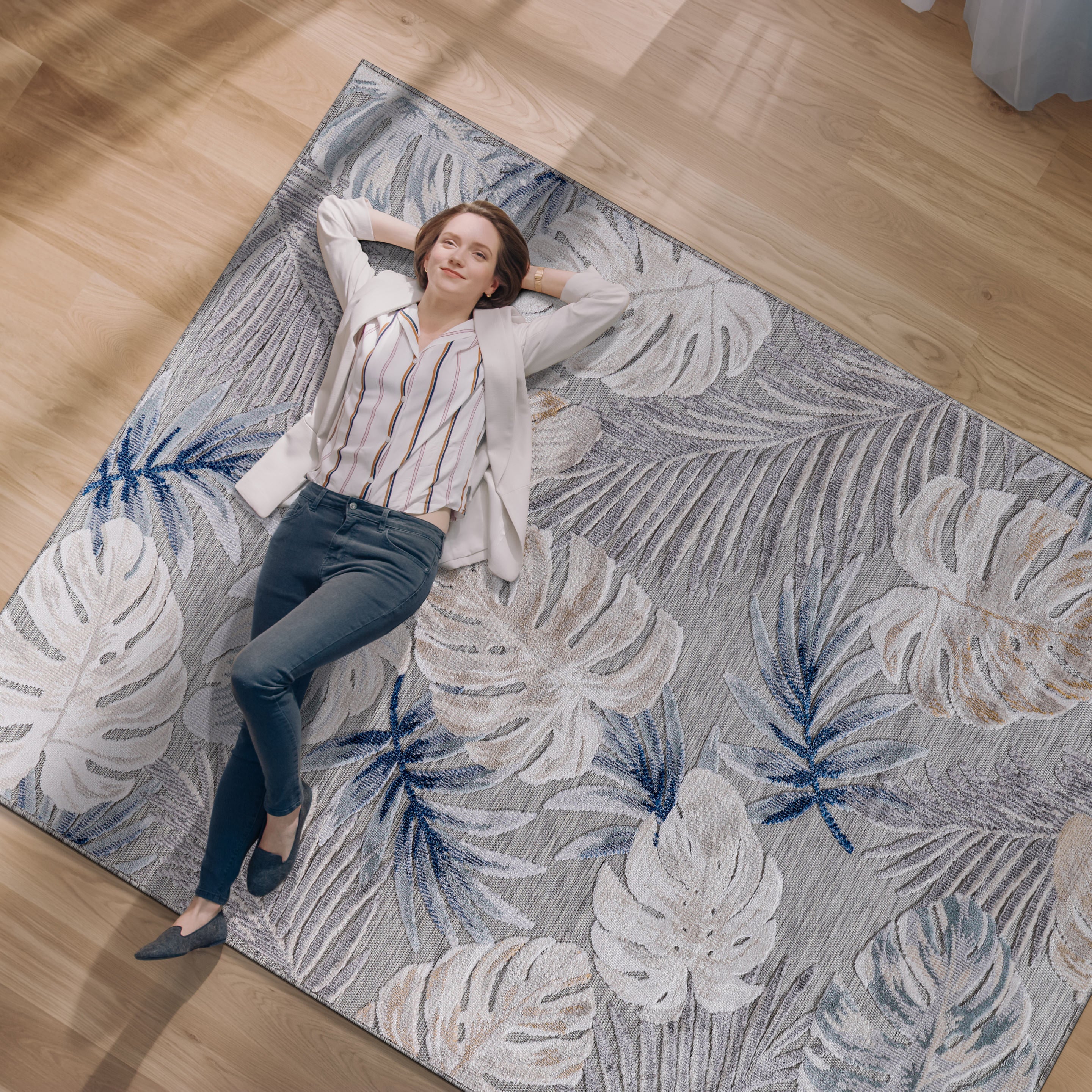 Leaf Outdoor Rug Blue