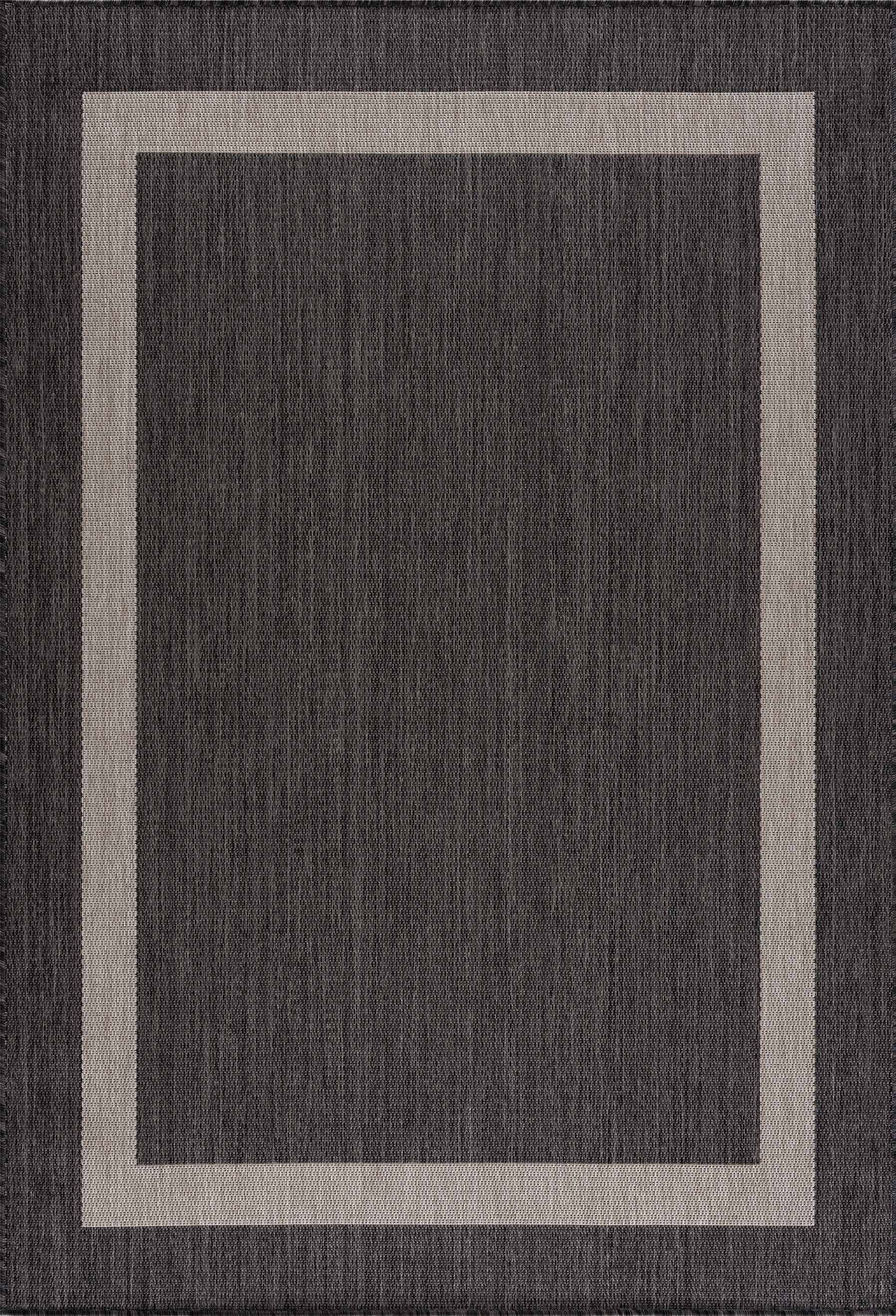 Bordered Outdoor Rugs Dark Grey