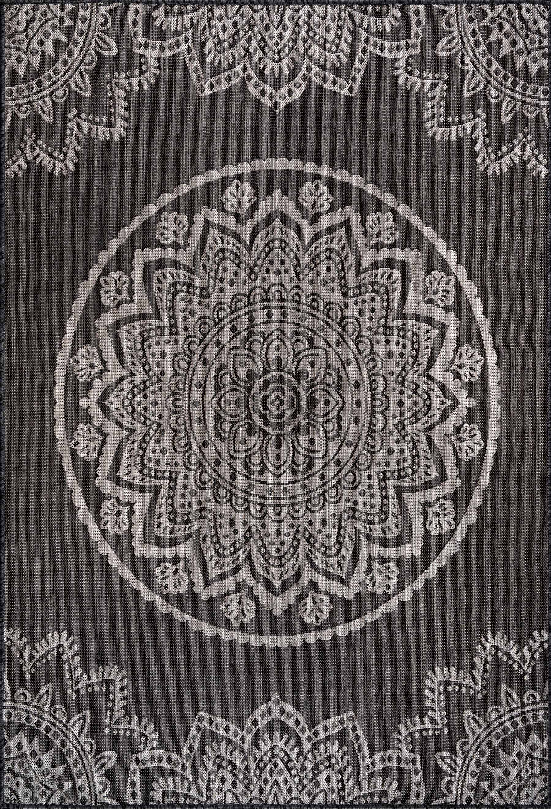 Medallion Outdoor Rugs Dark Grey