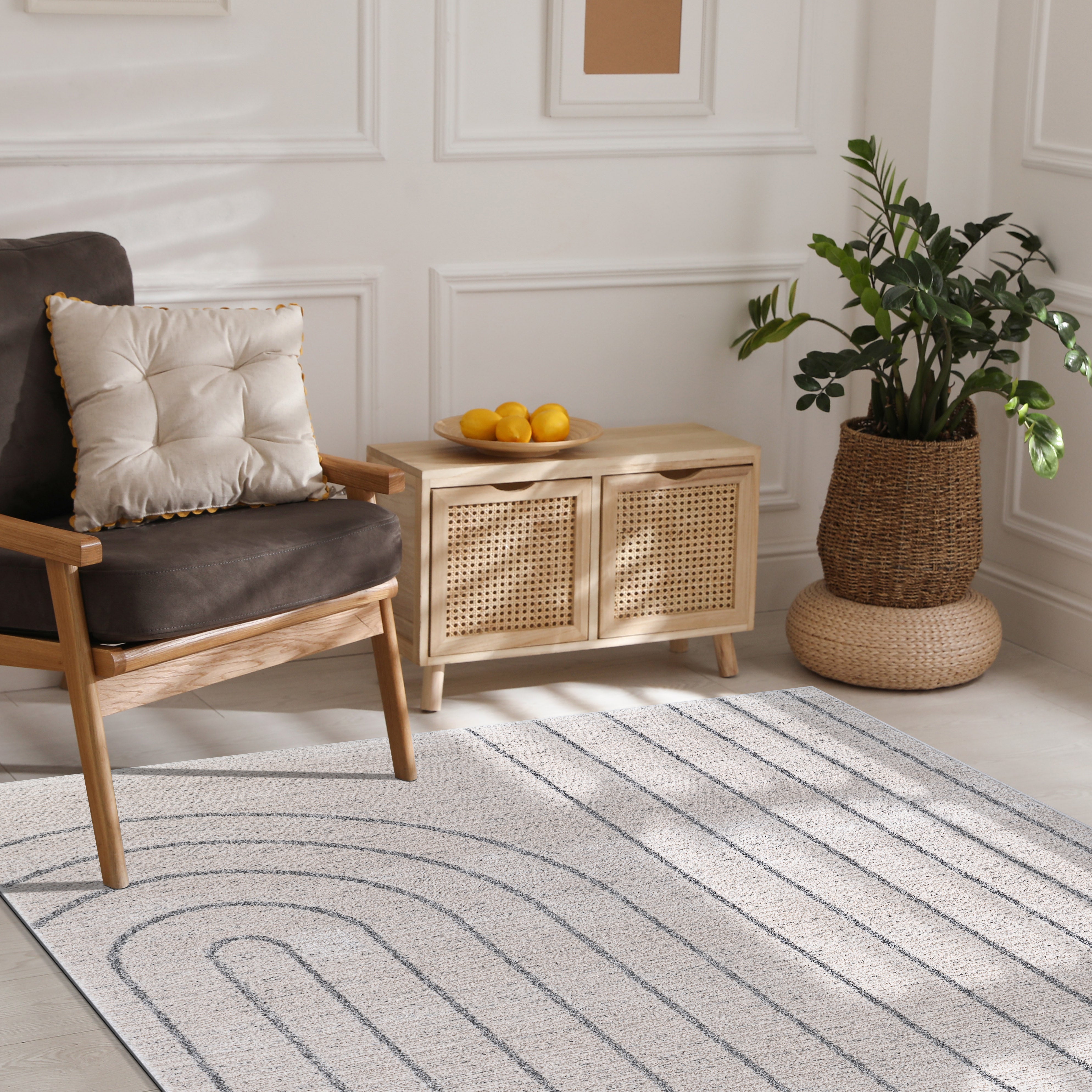 Baby Shag Area Rugs MAT8 - Beige / Gray