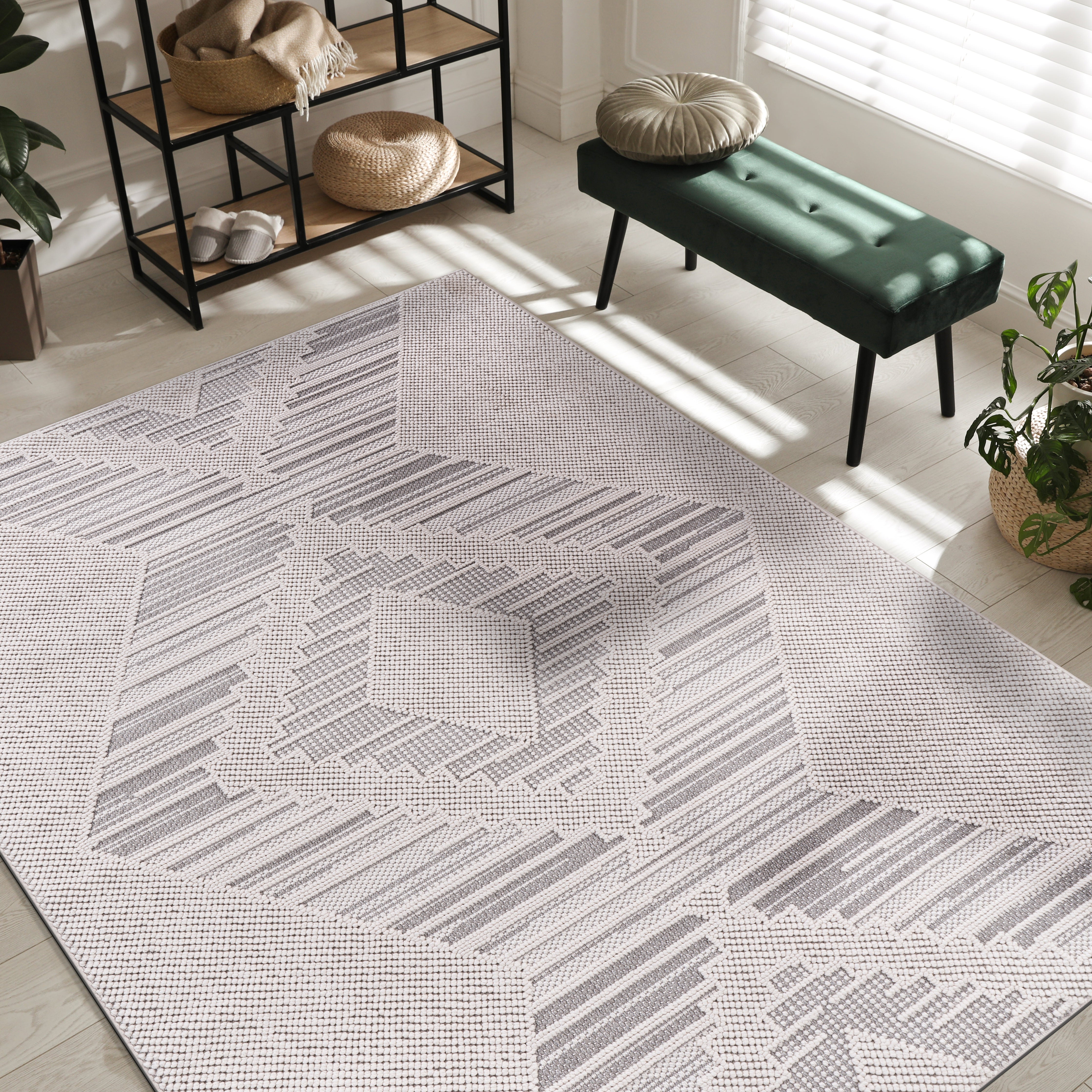 Micro Loop Area Rugs GY5 - White / Gray