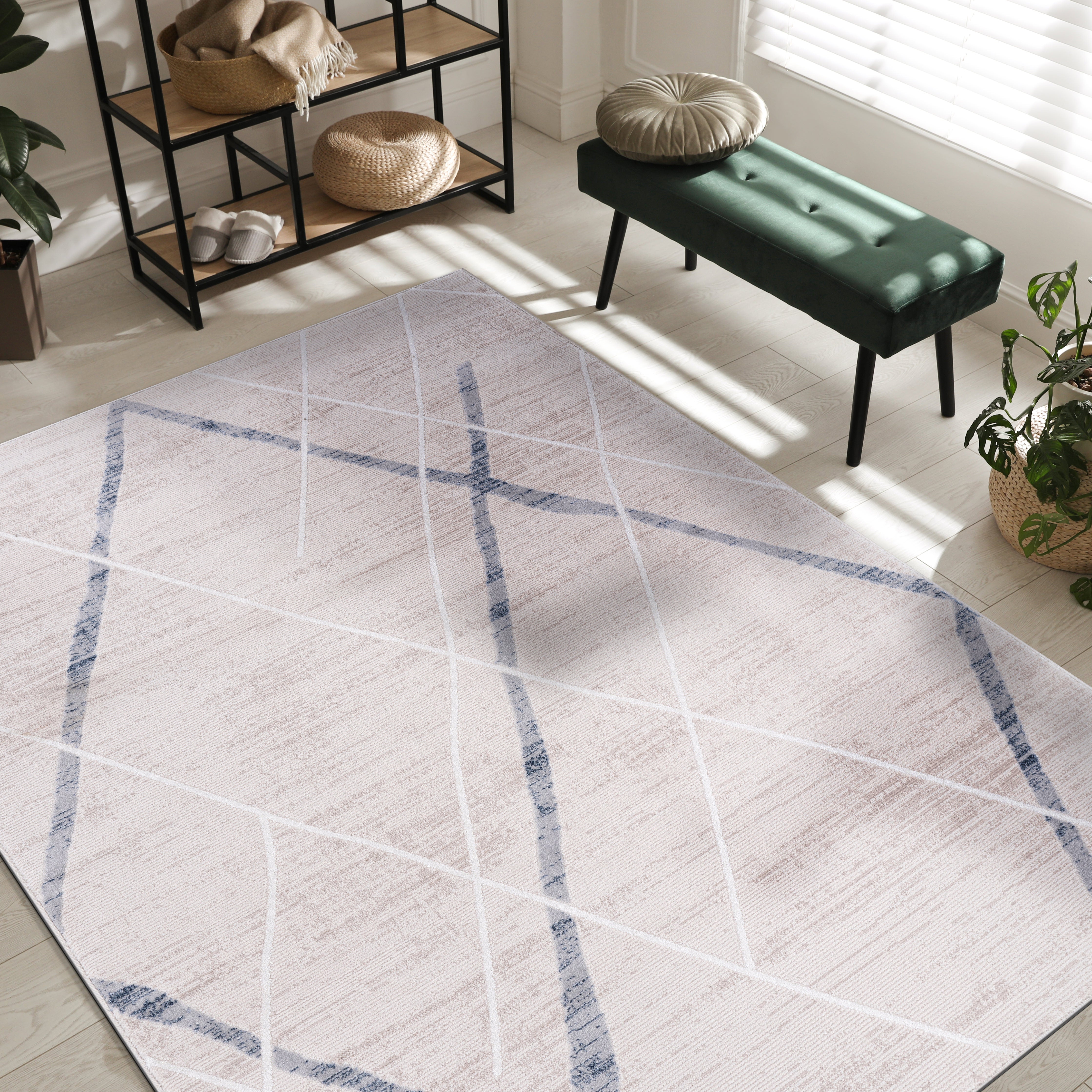 Modern Abstract Area Rug PAS7 - Blue / Beige