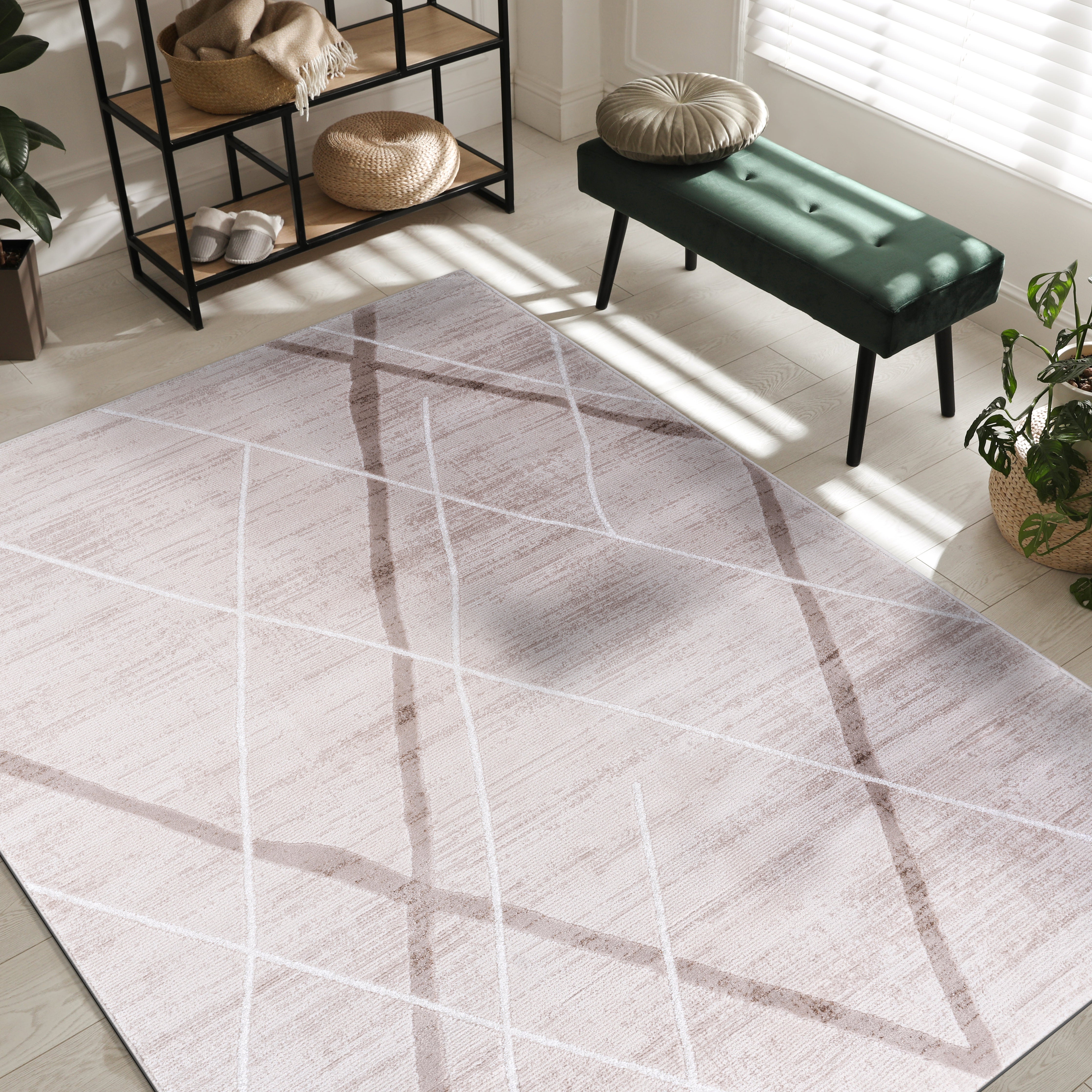 Modern Abstract Area Rug PAS8 - Beige / White
