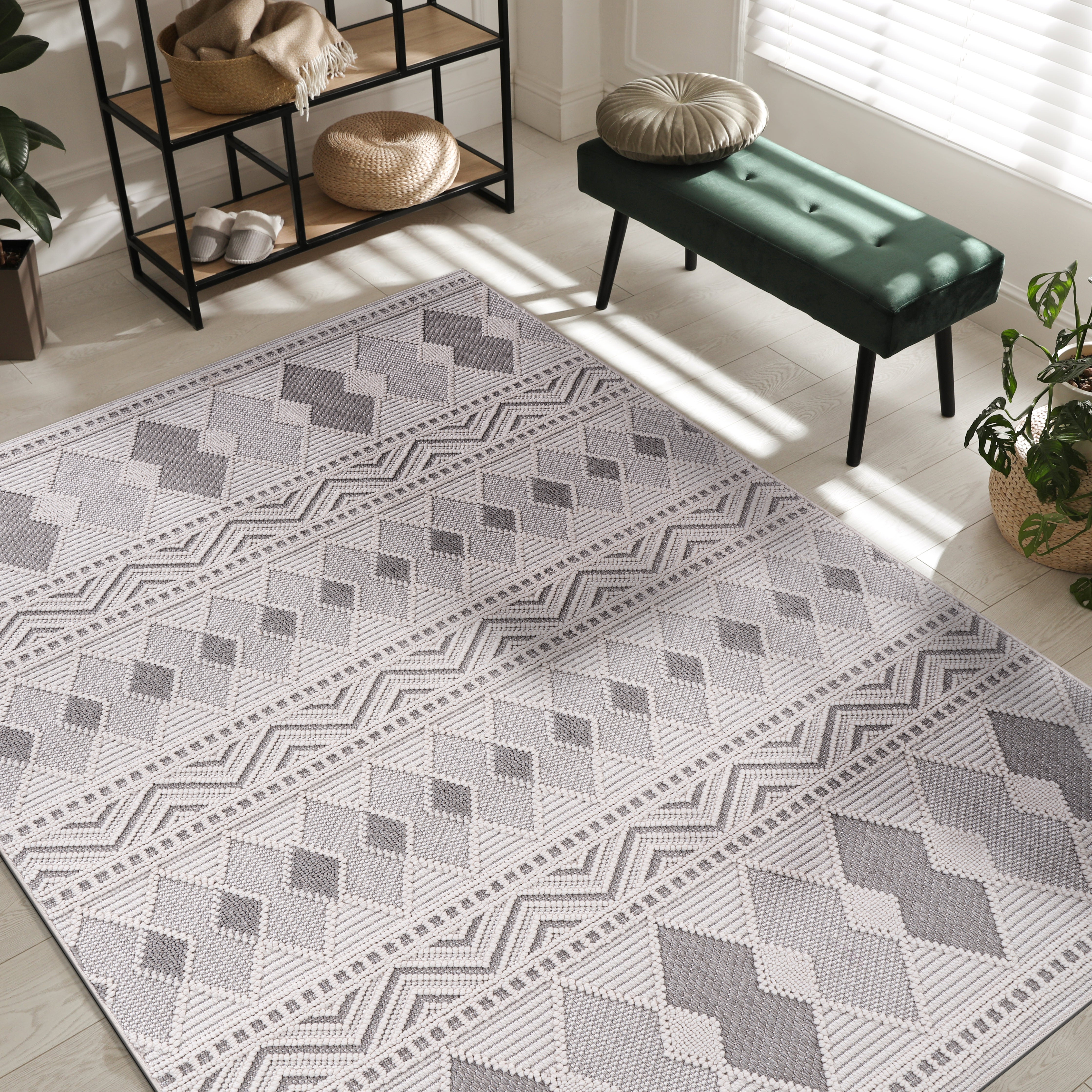 Micro Loop Area Rugs  GY6 - White / Gray