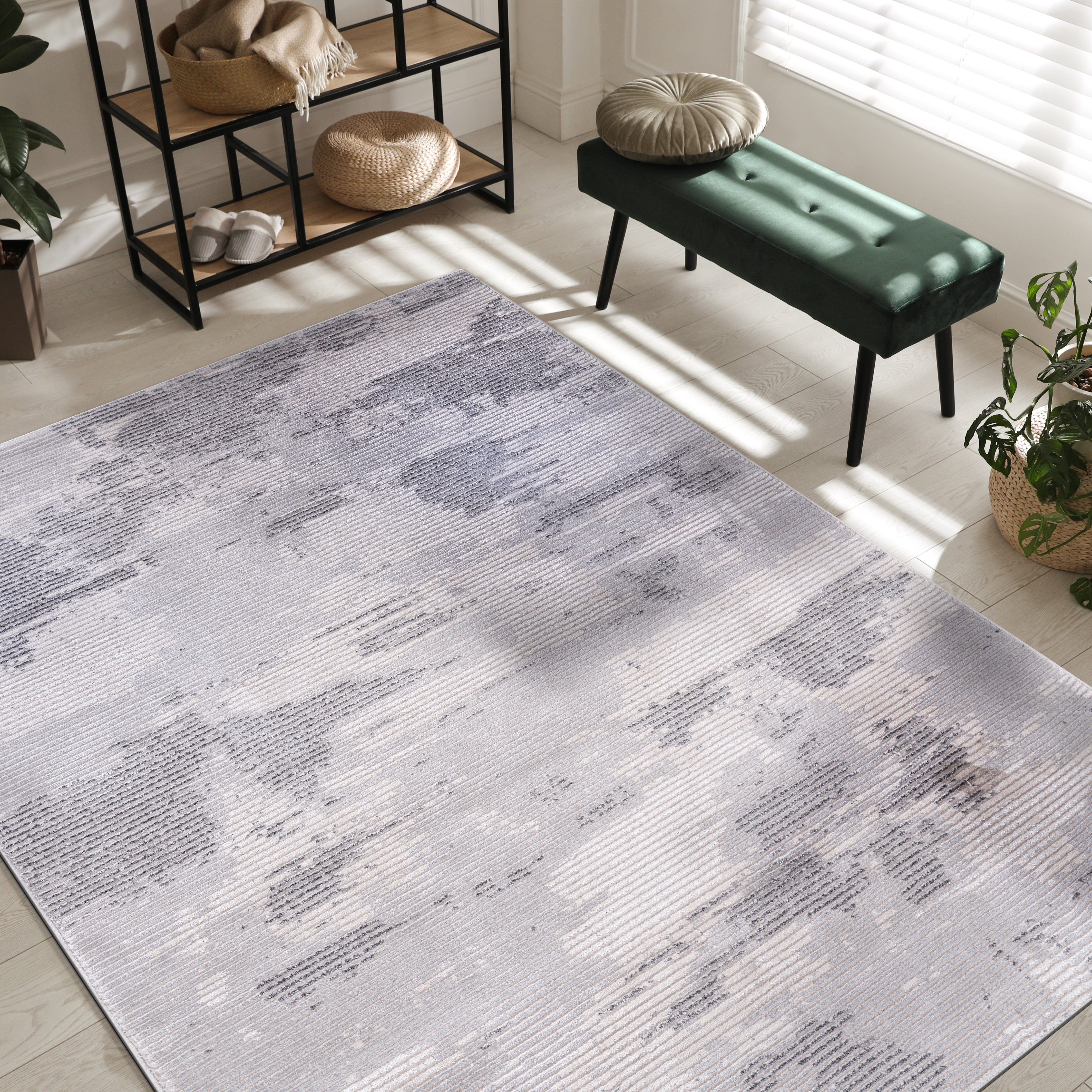 Modern Abstract Area Rug PAS3 - Gray / White