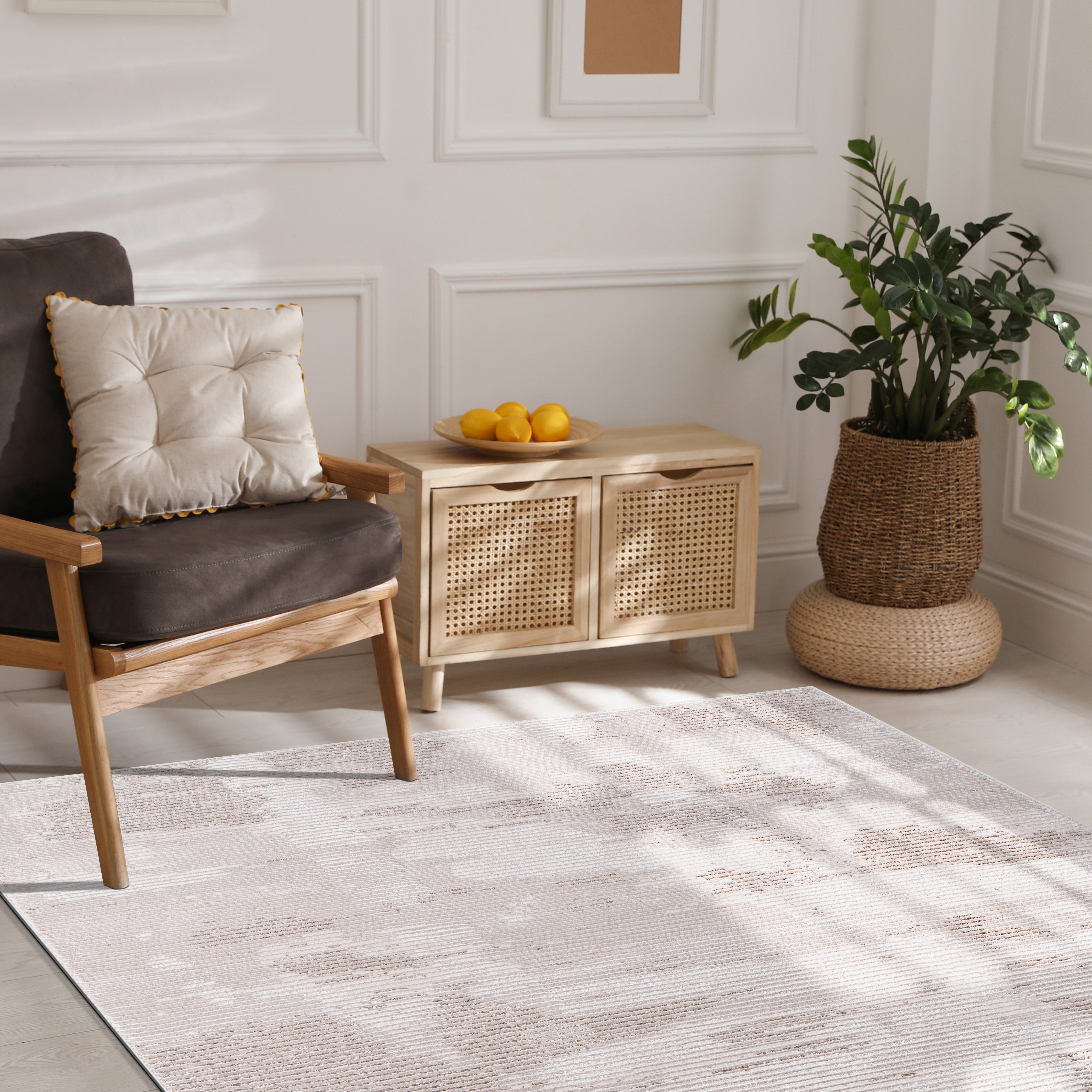 Modern Abstract Area Rug PAS4 - Beige / White