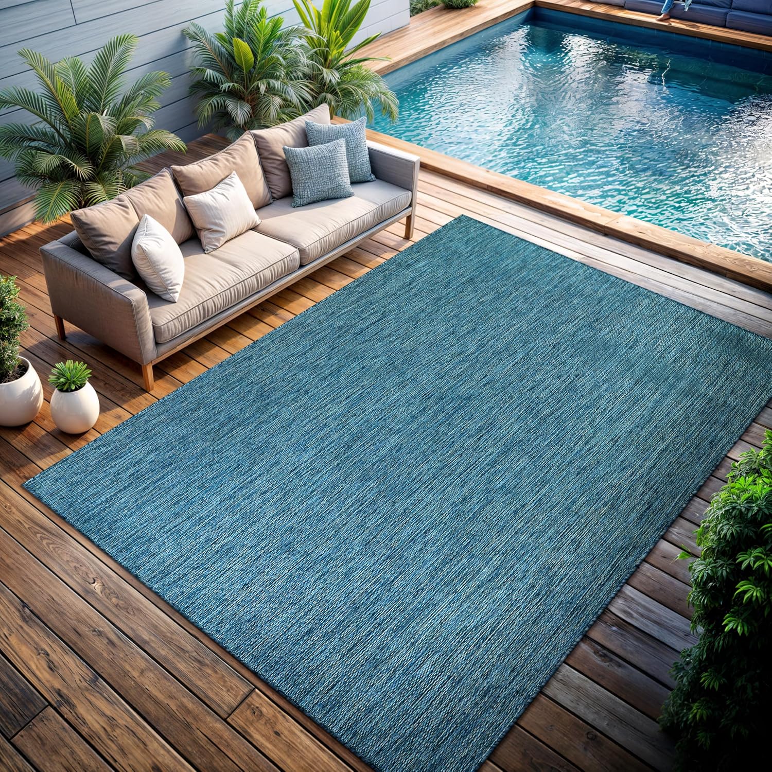 Solid Outdoor Rugs Aqua
