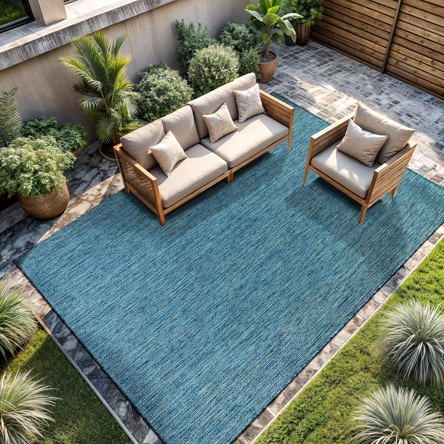 Solid Outdoor Rugs Aqua