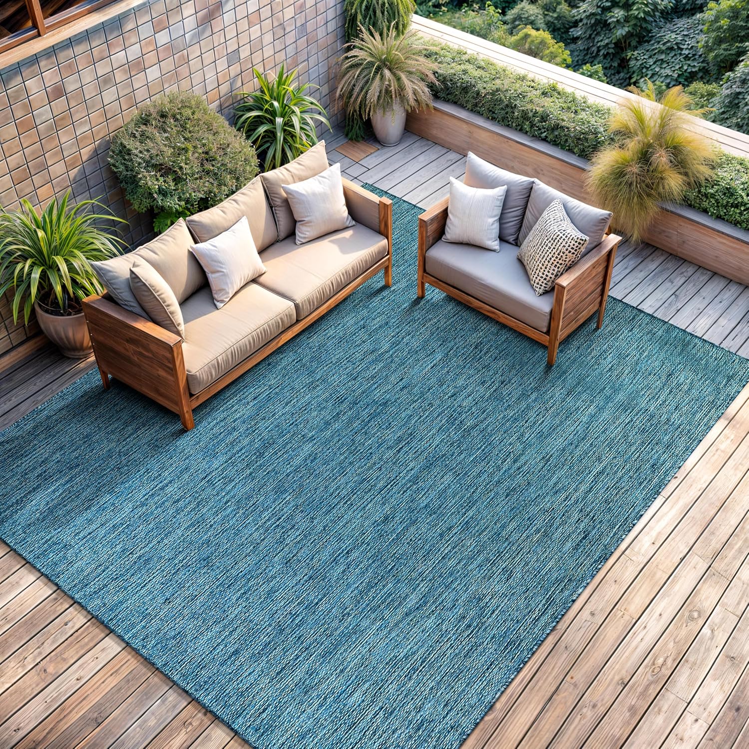 Solid Outdoor Rugs Aqua