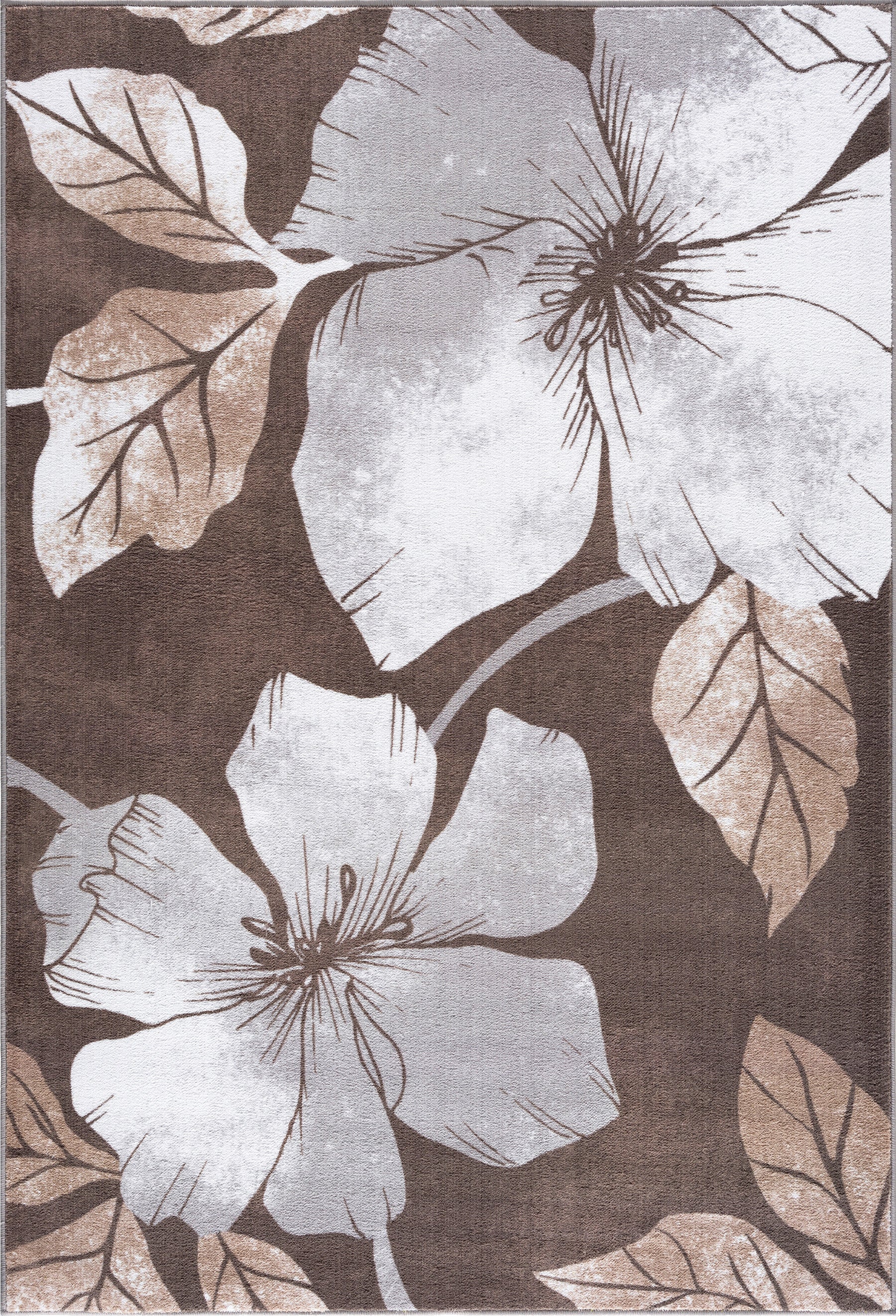 Floral Non-Slip Area Rugs Grey