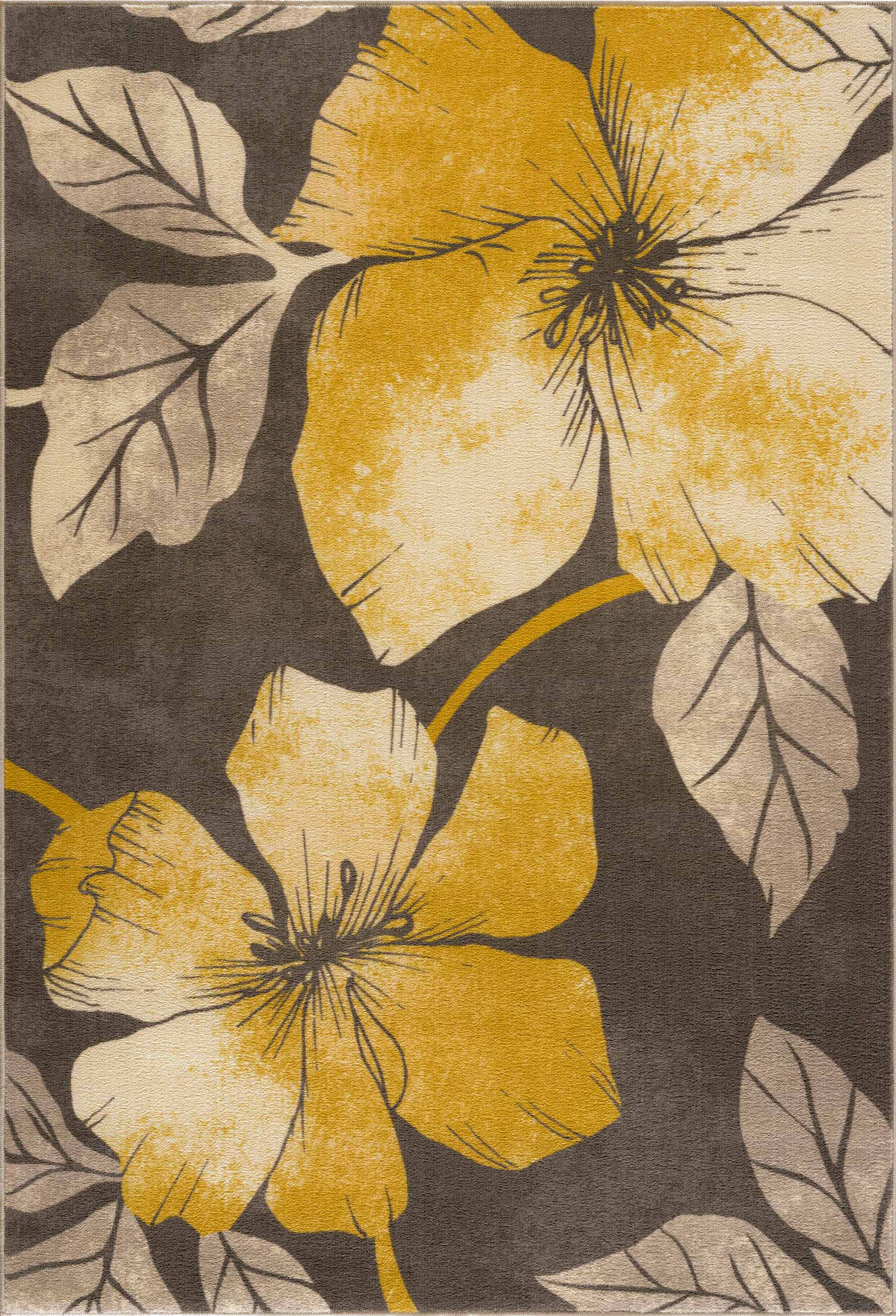 Floral Non-Slip Area Rugs Yellow