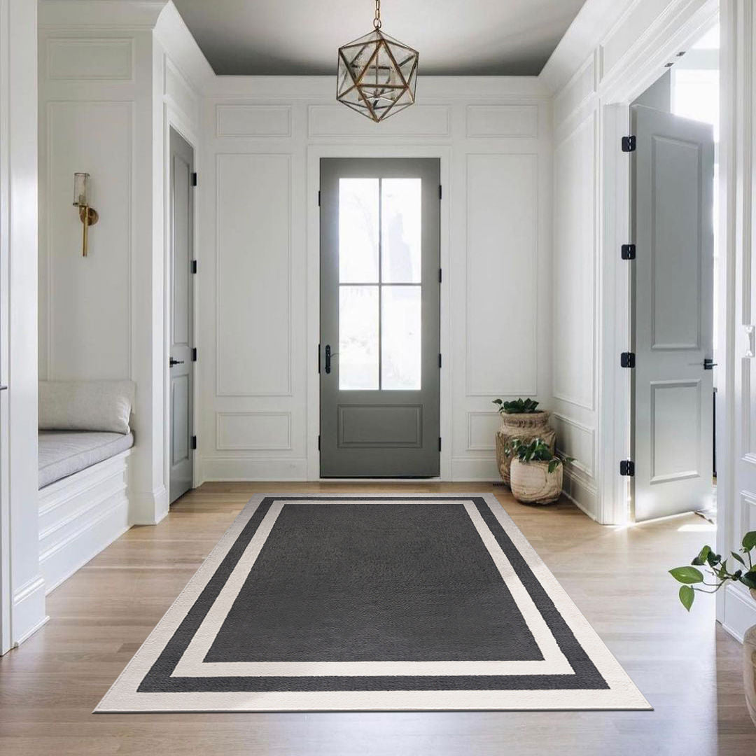 Crystal Bordered Area Rugs Dark Grey