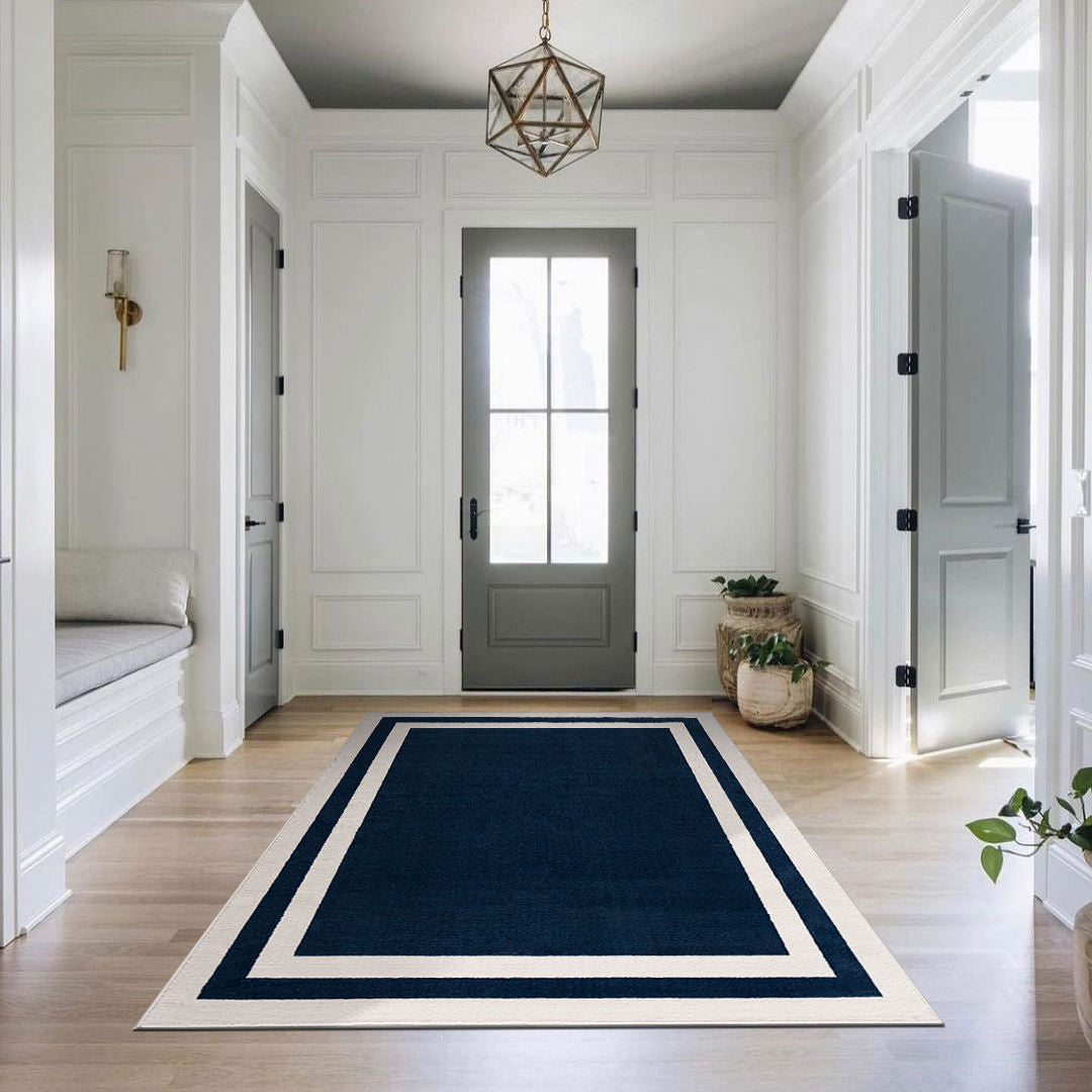 Crystal Bordered Area Rugs Navy Blue