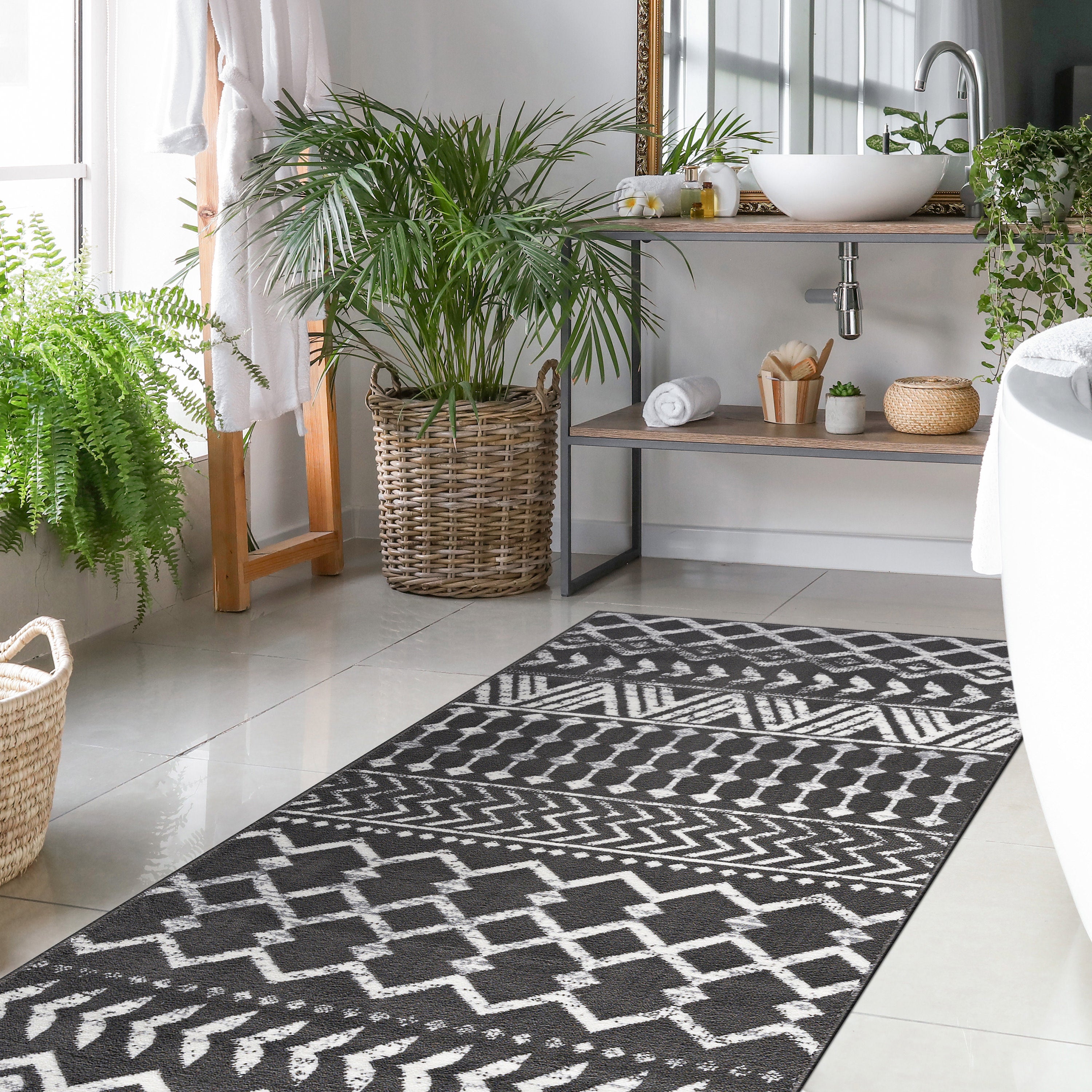 Crystal Boho Area Rugs Dark Grey