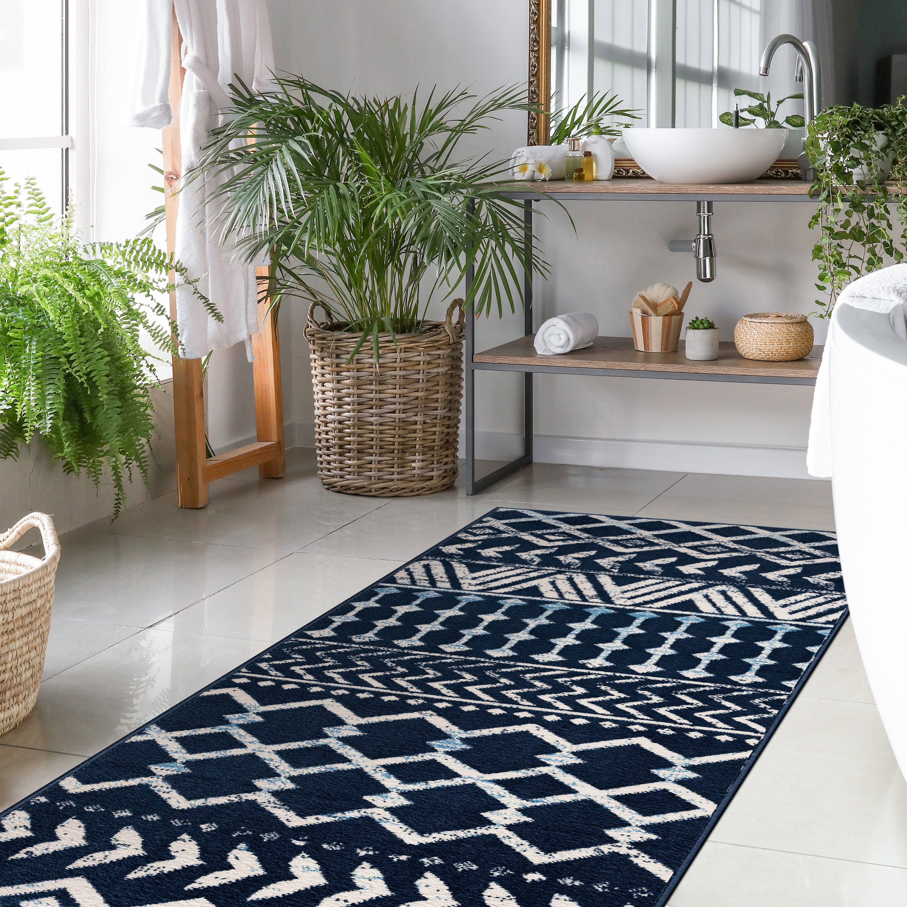 Crystal Boho Area Rugs Navy Blue