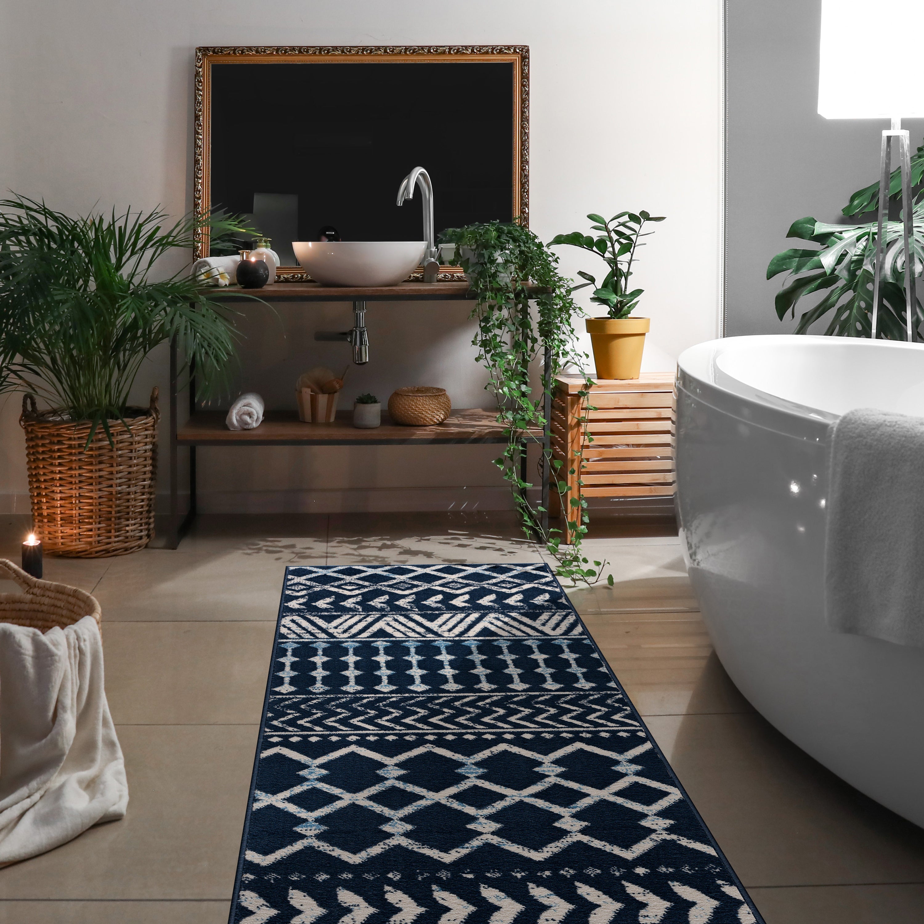Crystal Boho Area Rugs Navy Blue