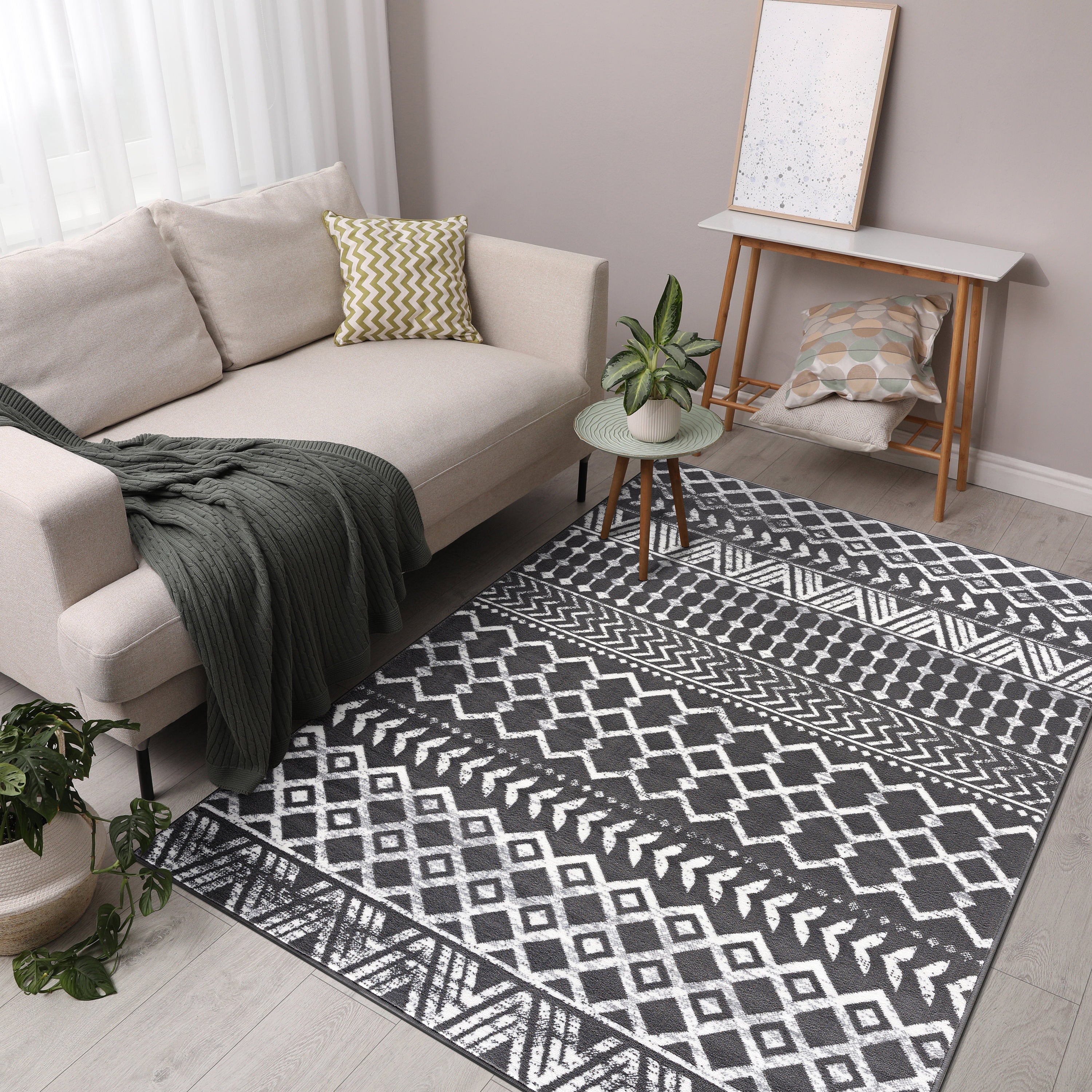 Crystal Boho Area Rugs Dark Grey