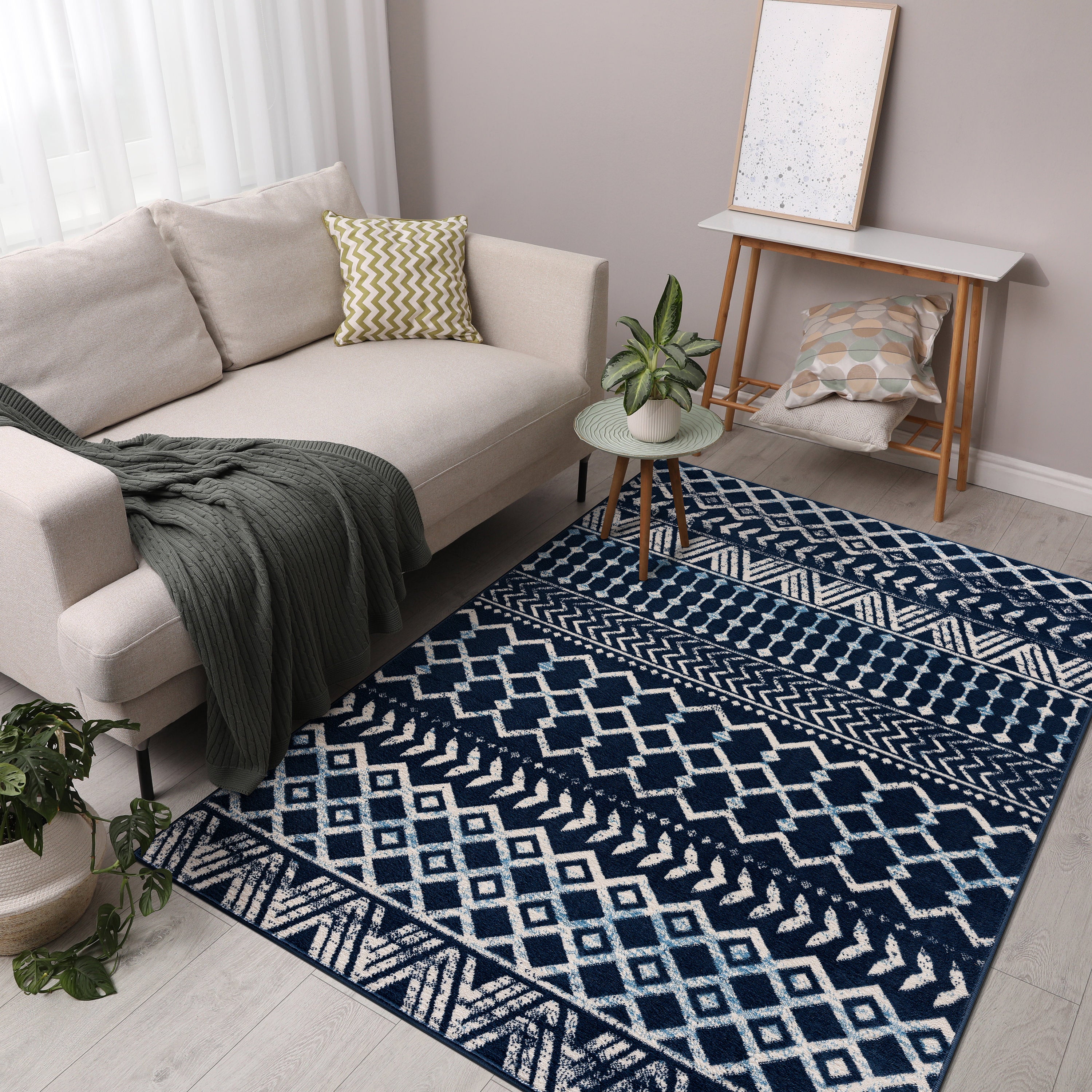 Crystal Boho Area Rugs Navy Blue