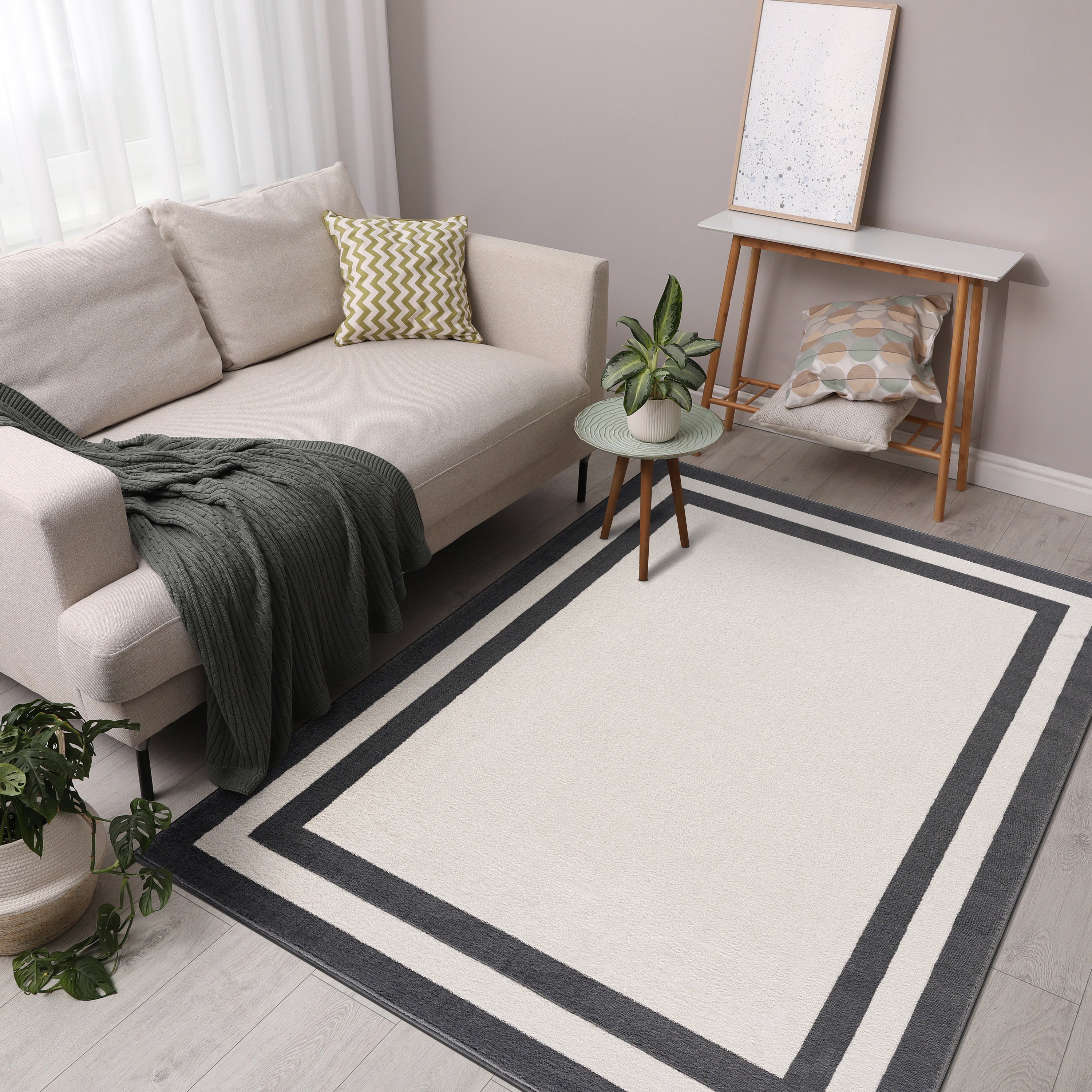Crystal Bordered Area Rugs Cream