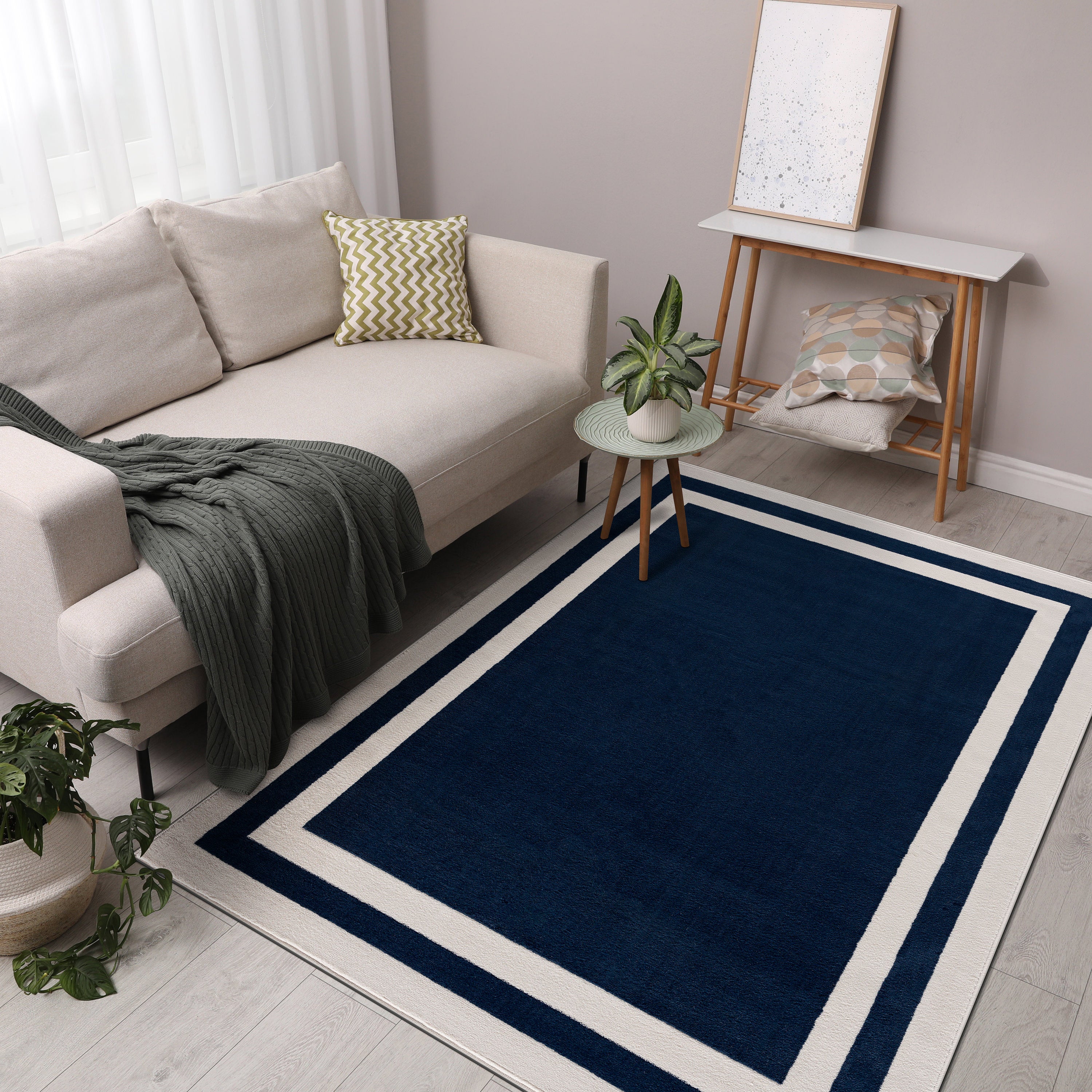 Crystal Bordered Area Rugs Navy Blue