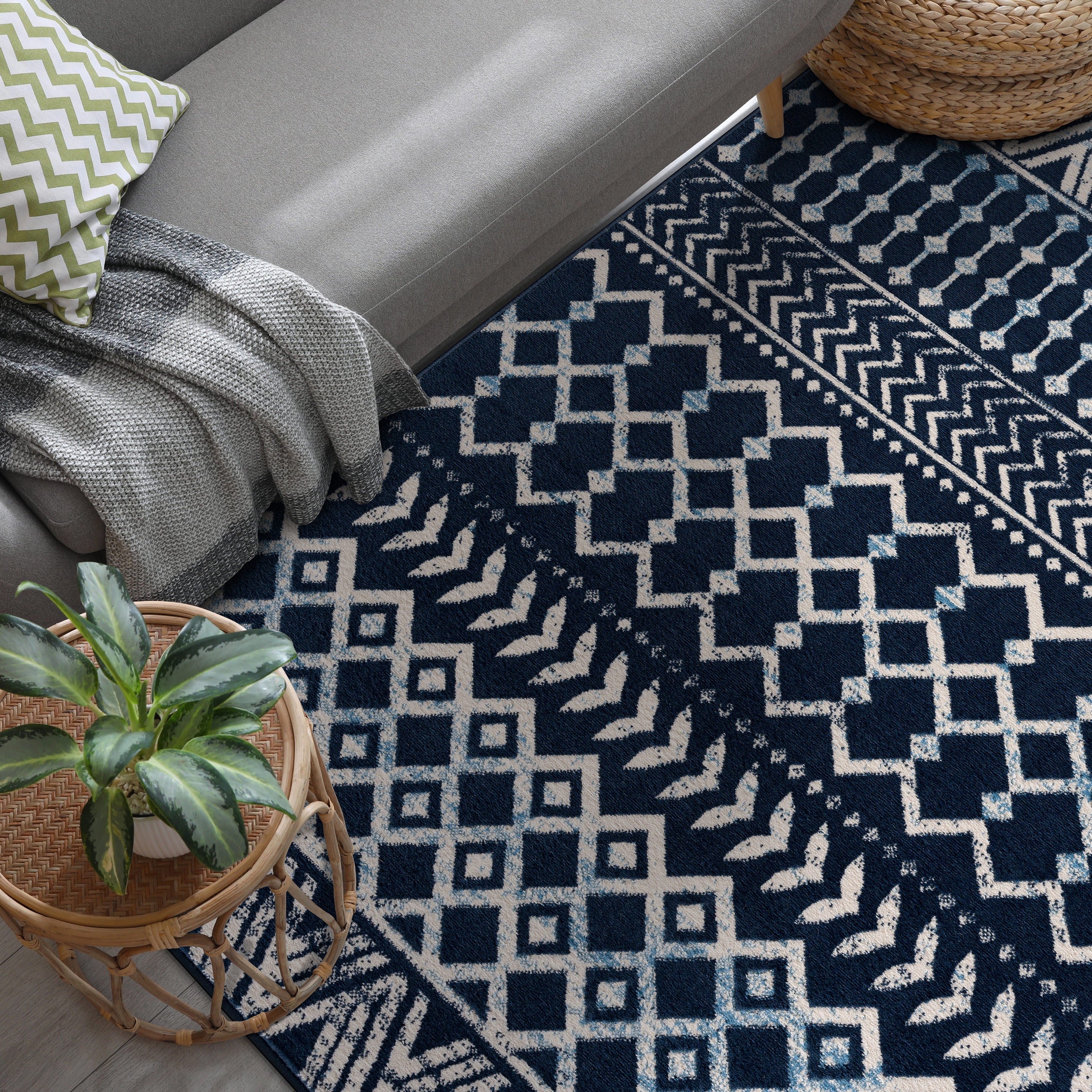 Crystal Boho Area Rugs Navy Blue