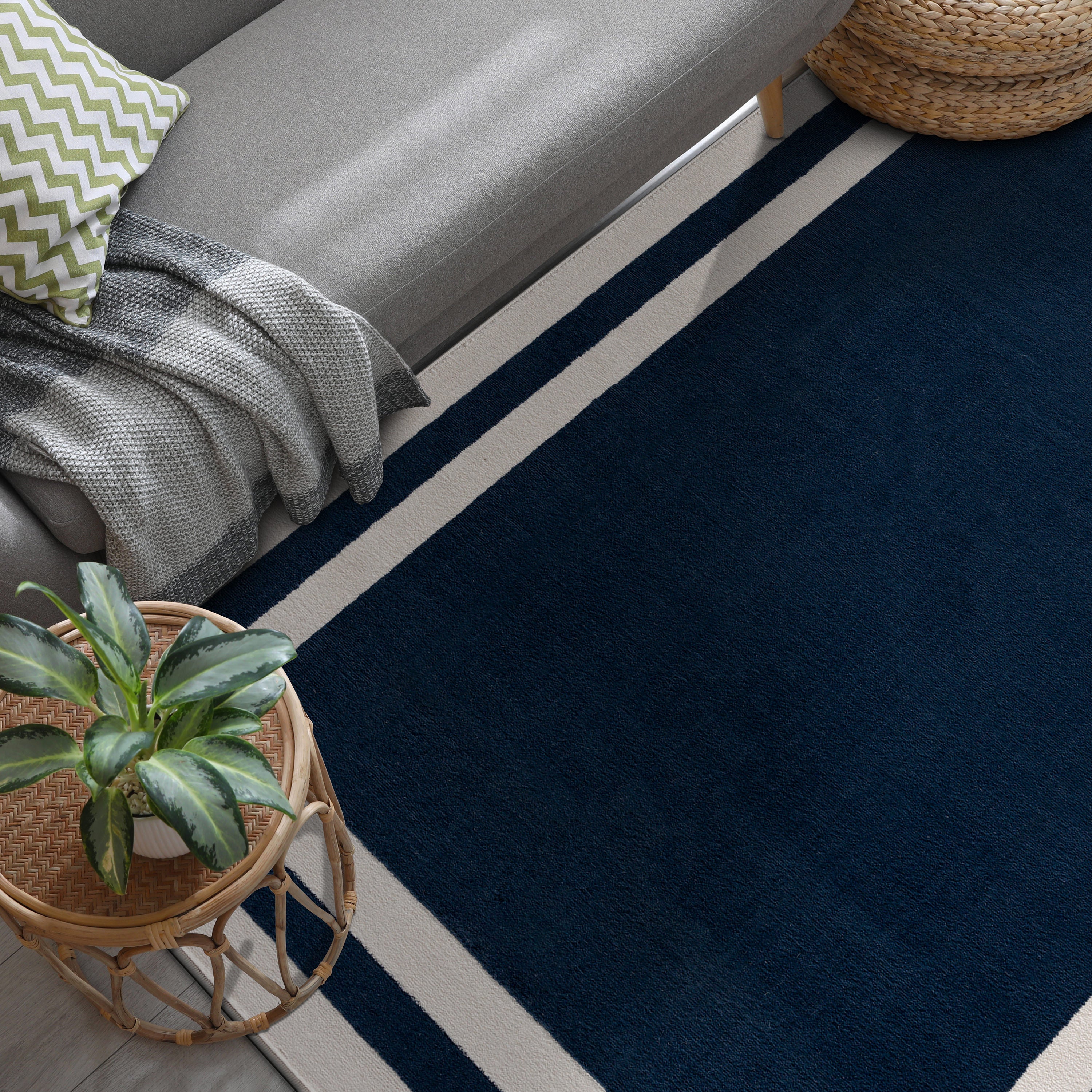 Crystal Bordered Area Rugs Navy Blue