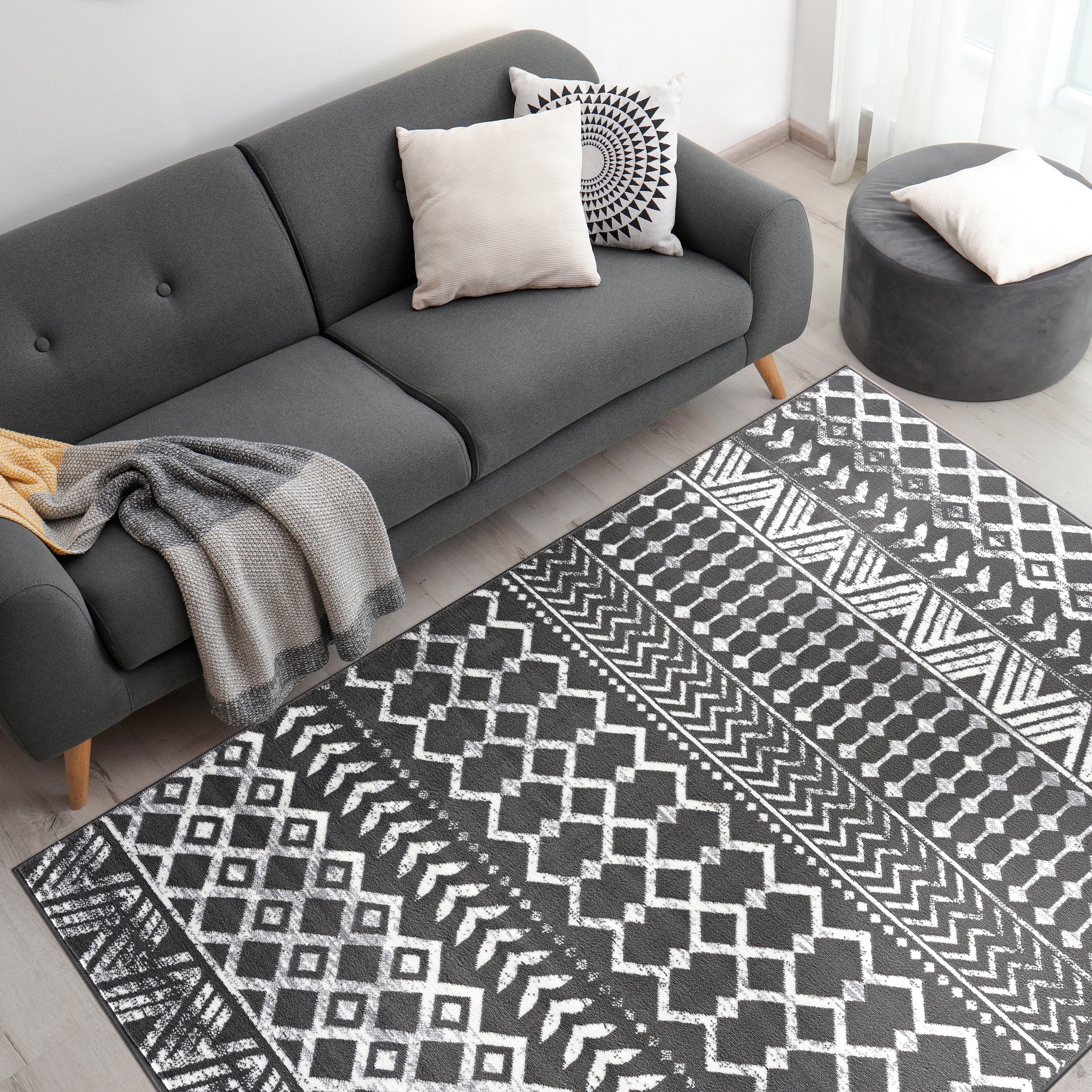 Crystal Boho Area Rugs Dark Grey