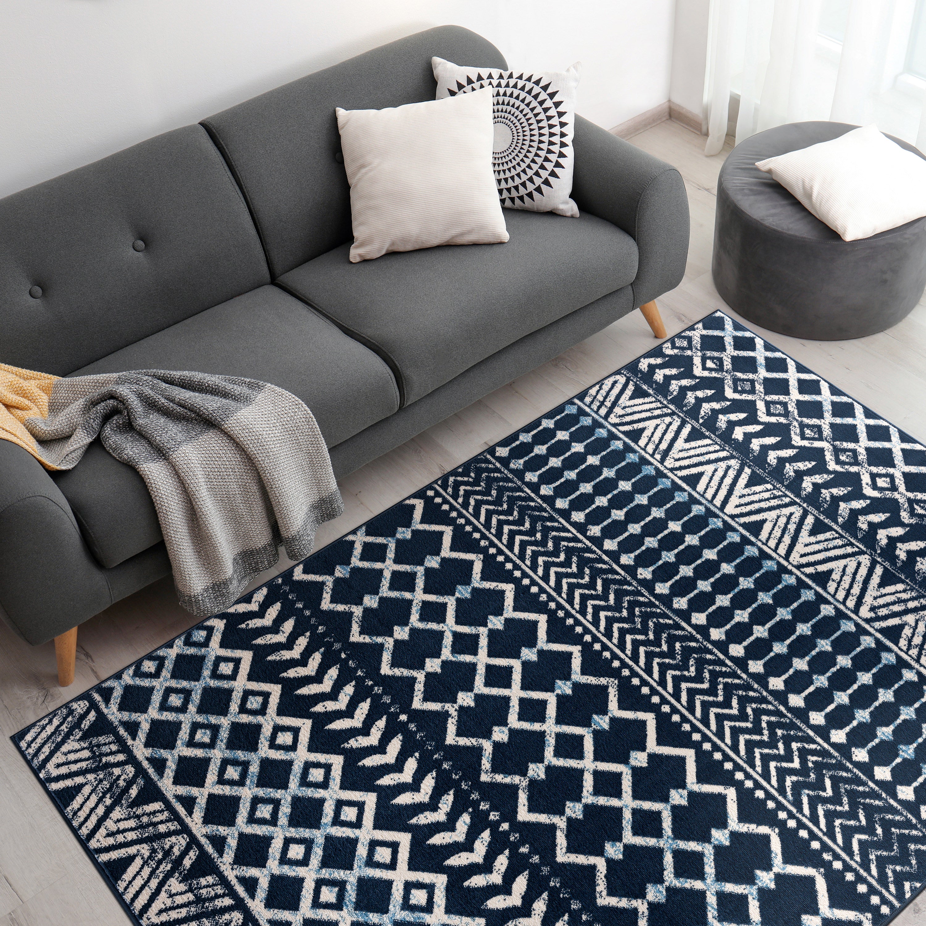 Crystal Boho Area Rugs Navy Blue