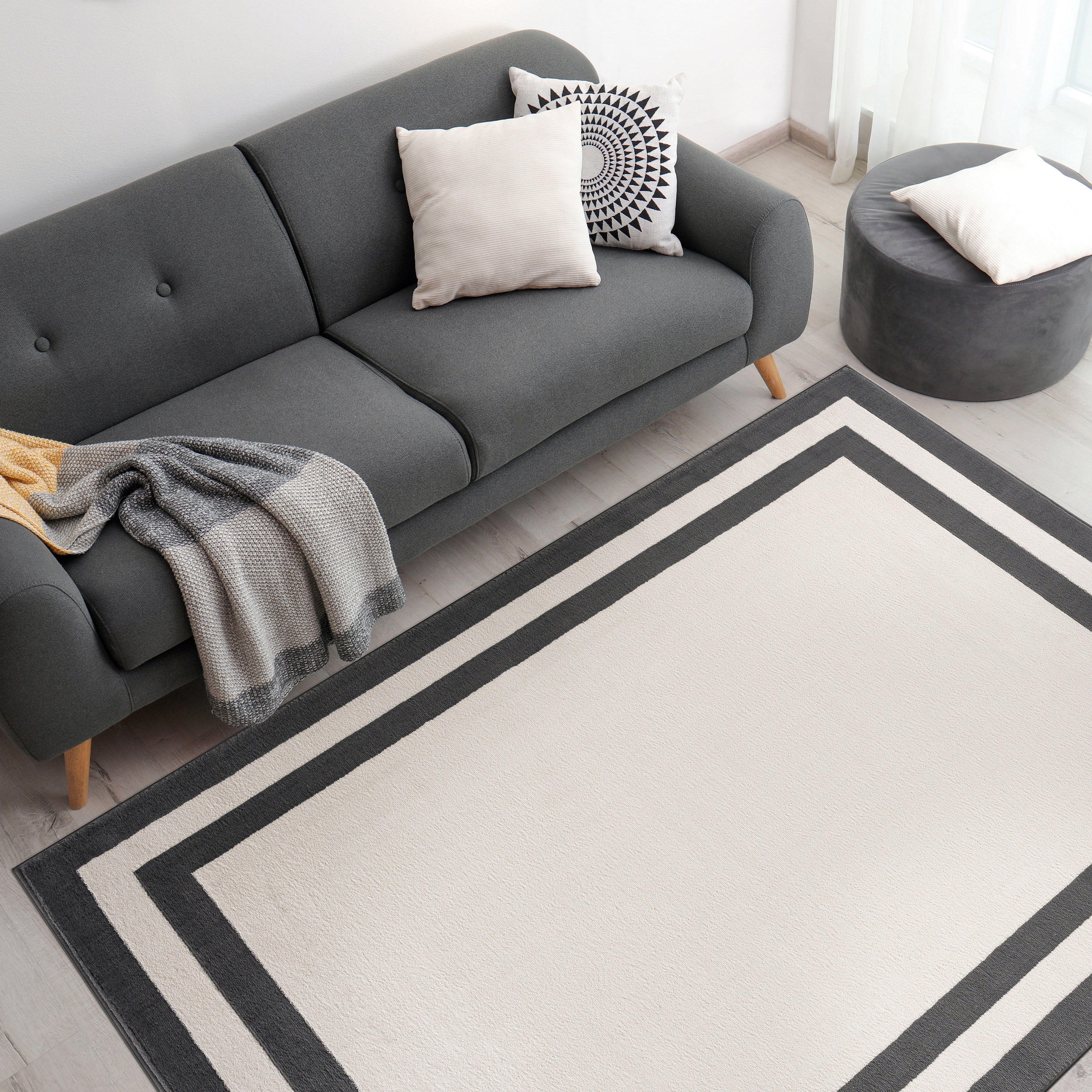 Crystal Bordered Area Rugs Cream