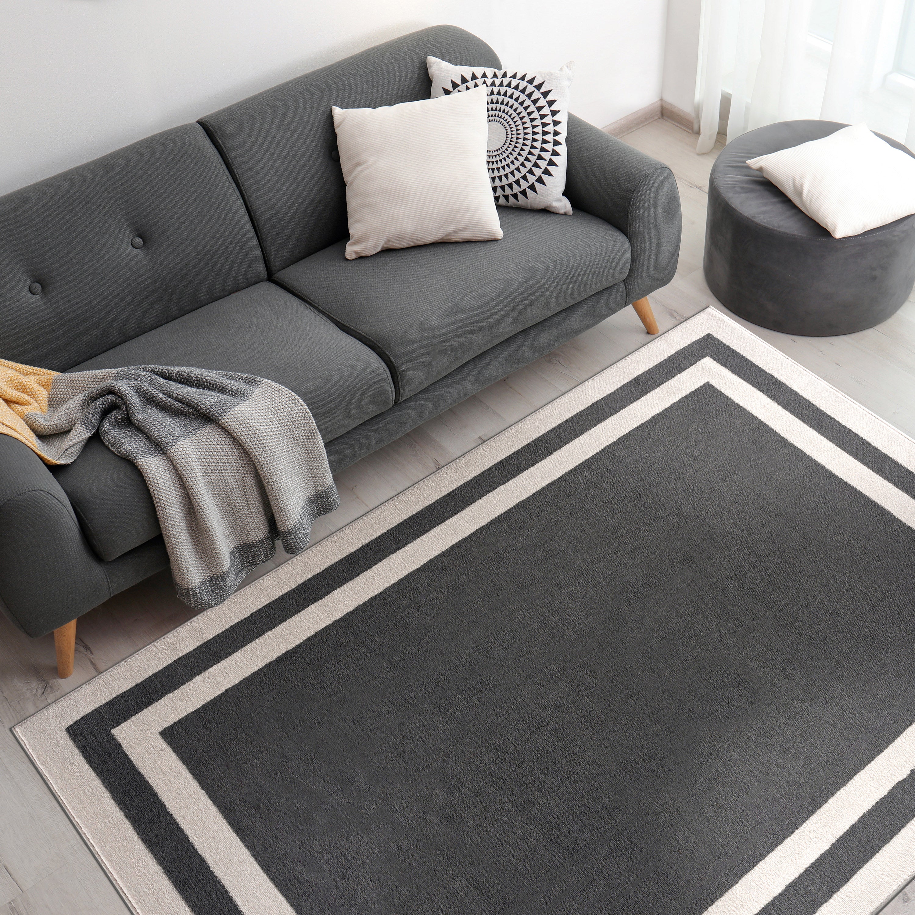 Crystal Bordered Area Rugs Dark Grey