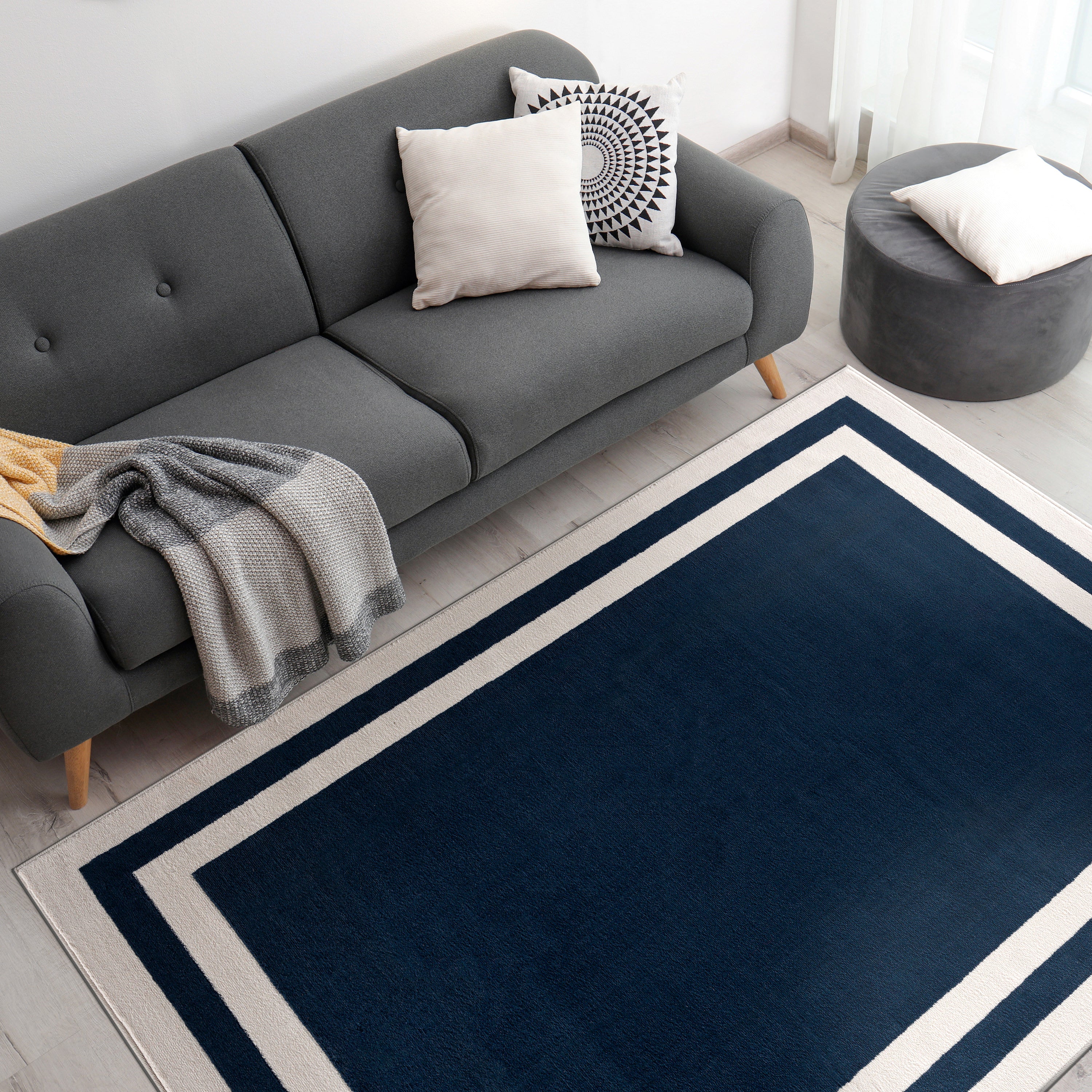 Crystal Bordered Area Rugs Navy Blue