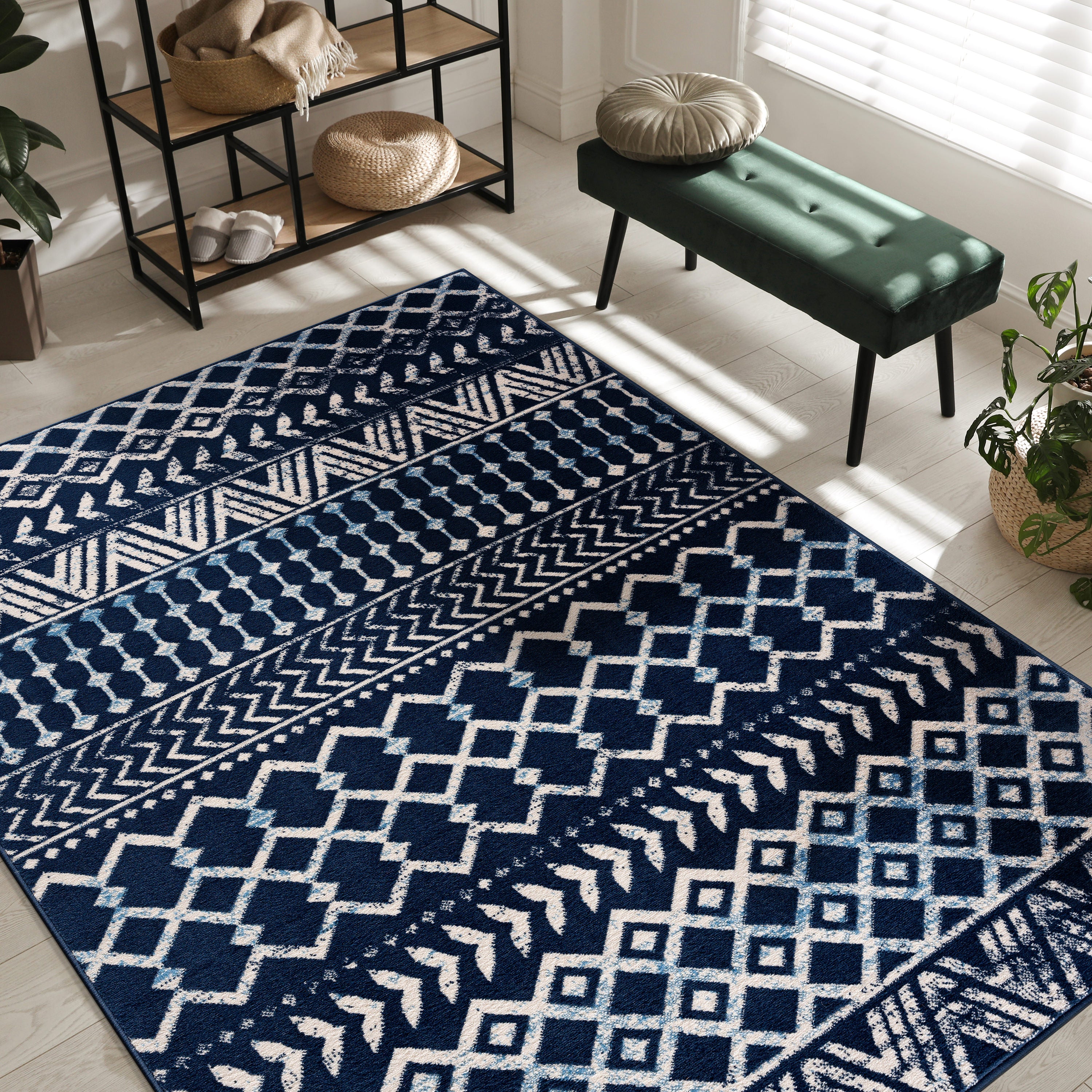 Crystal Boho Area Rugs Navy Blue