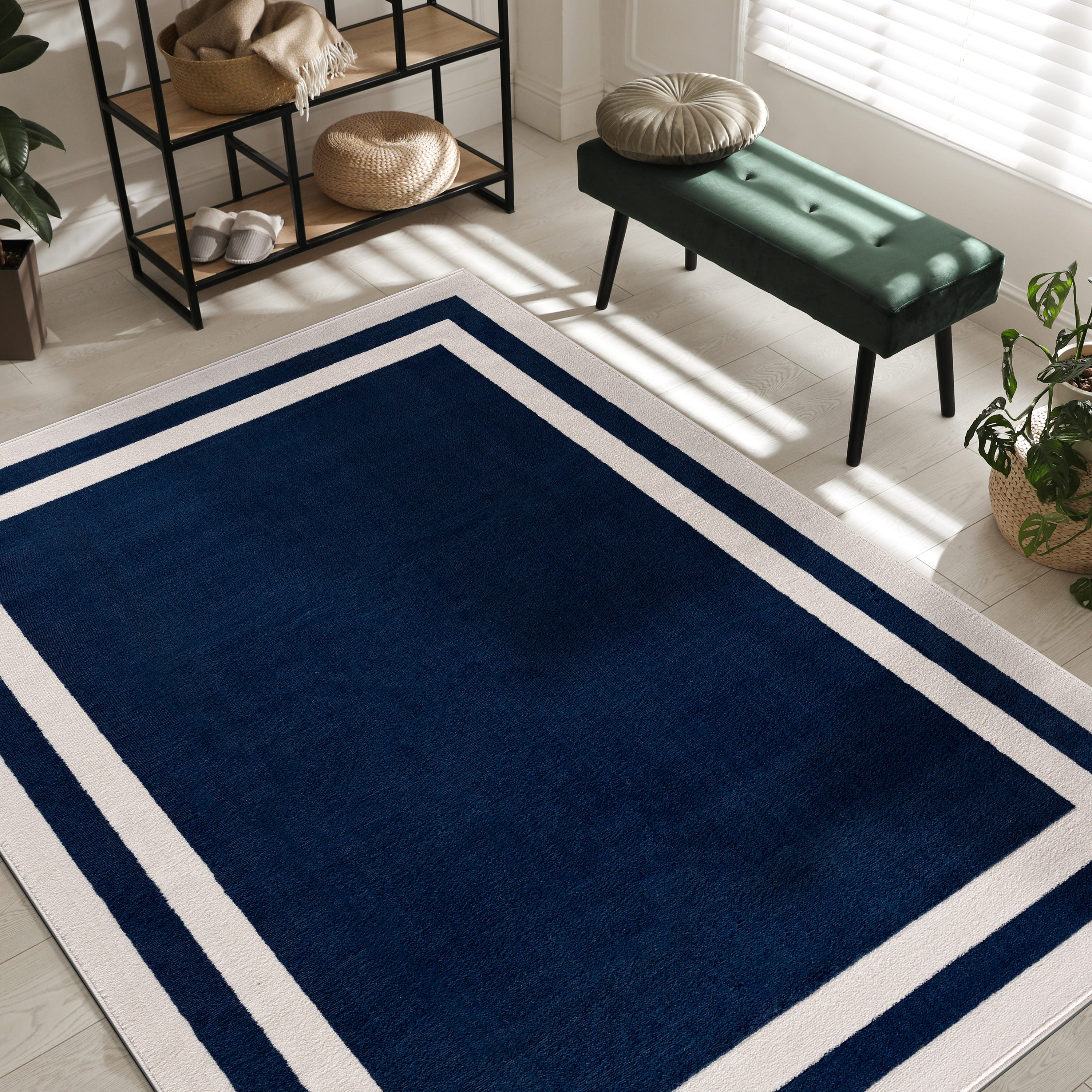 Crystal Bordered Area Rugs Navy Blue