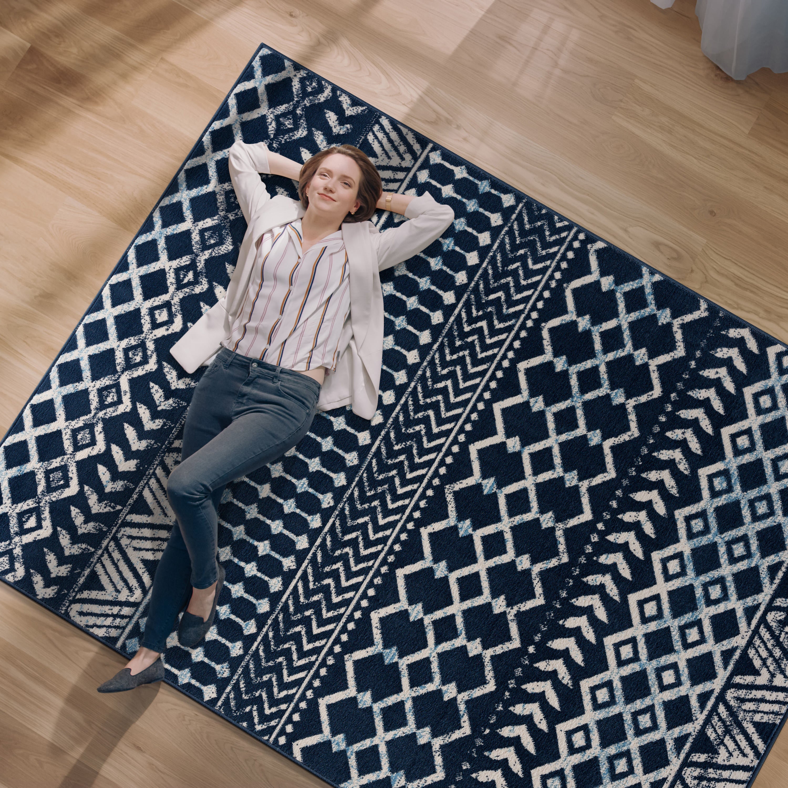 Crystal Boho Area Rugs Navy Blue