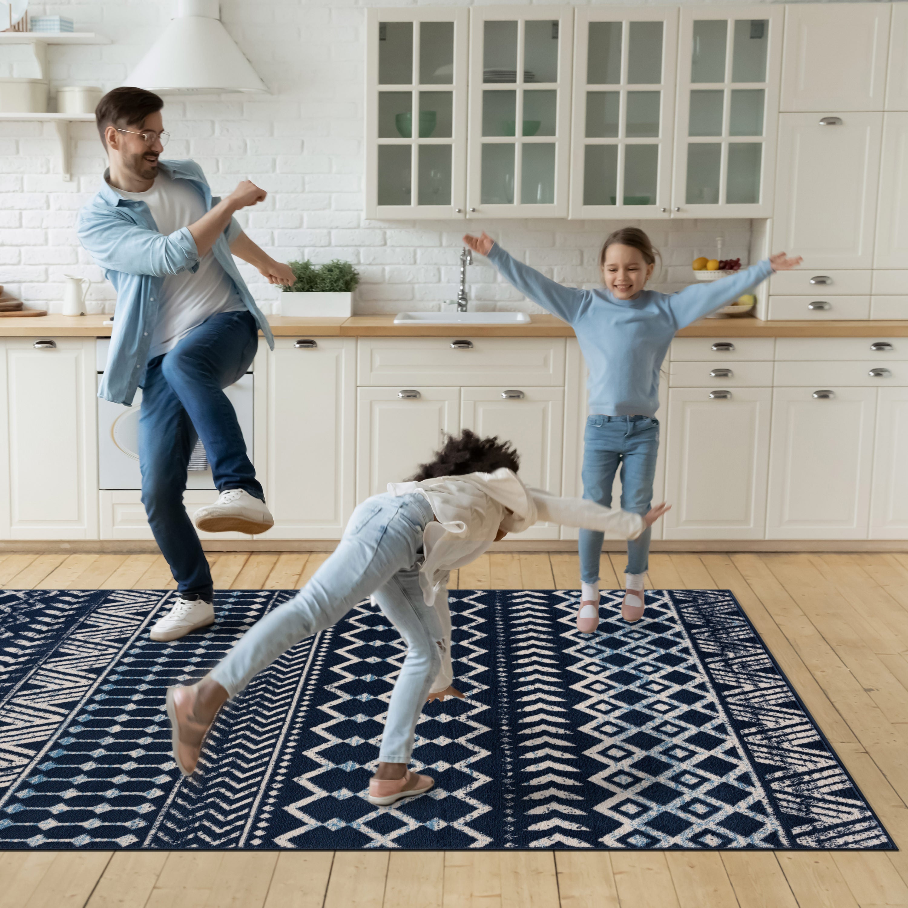 Crystal Boho Area Rugs Navy Blue