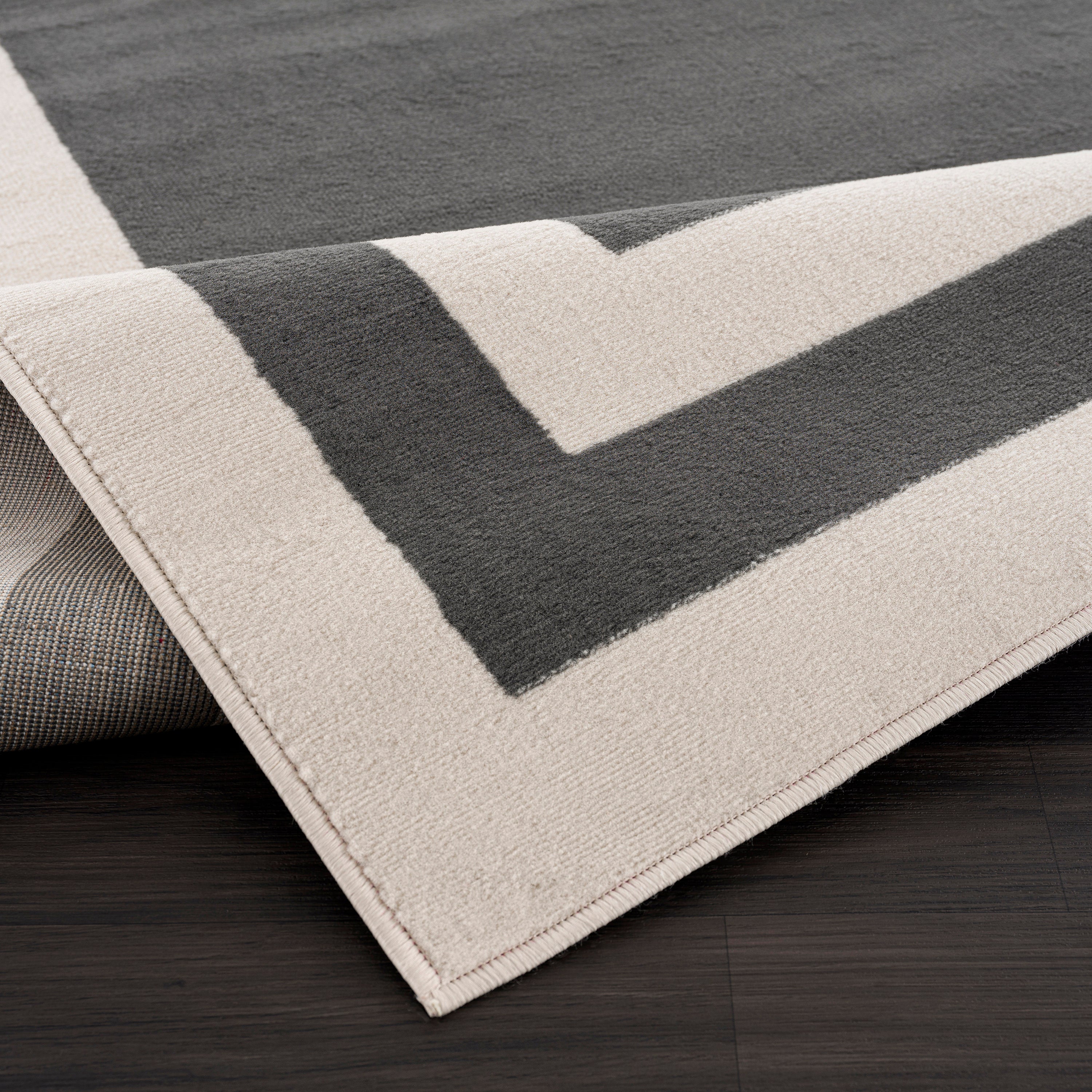 Crystal Bordered Area Rugs Dark Grey