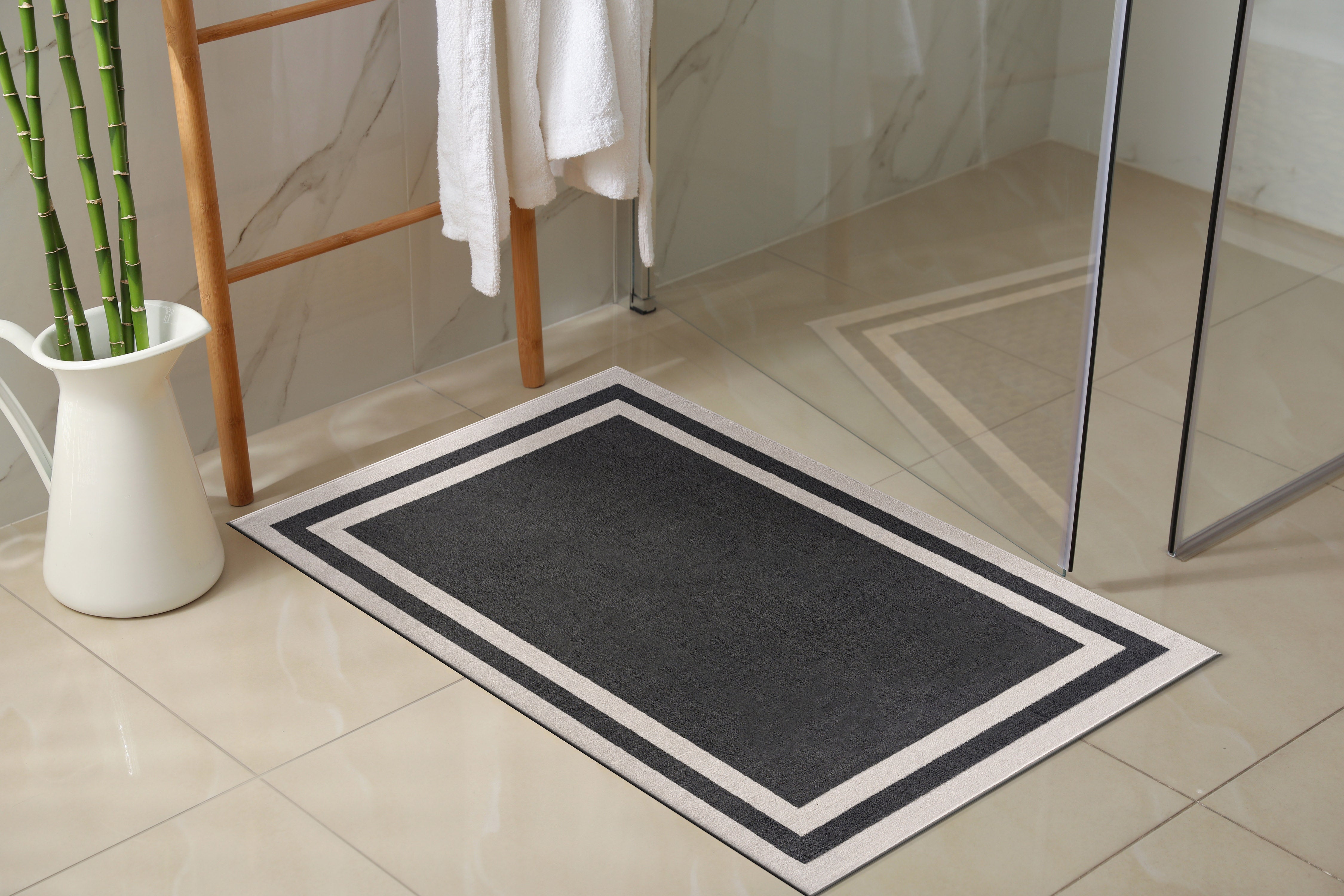 Crystal Bordered Area Rugs Dark Grey