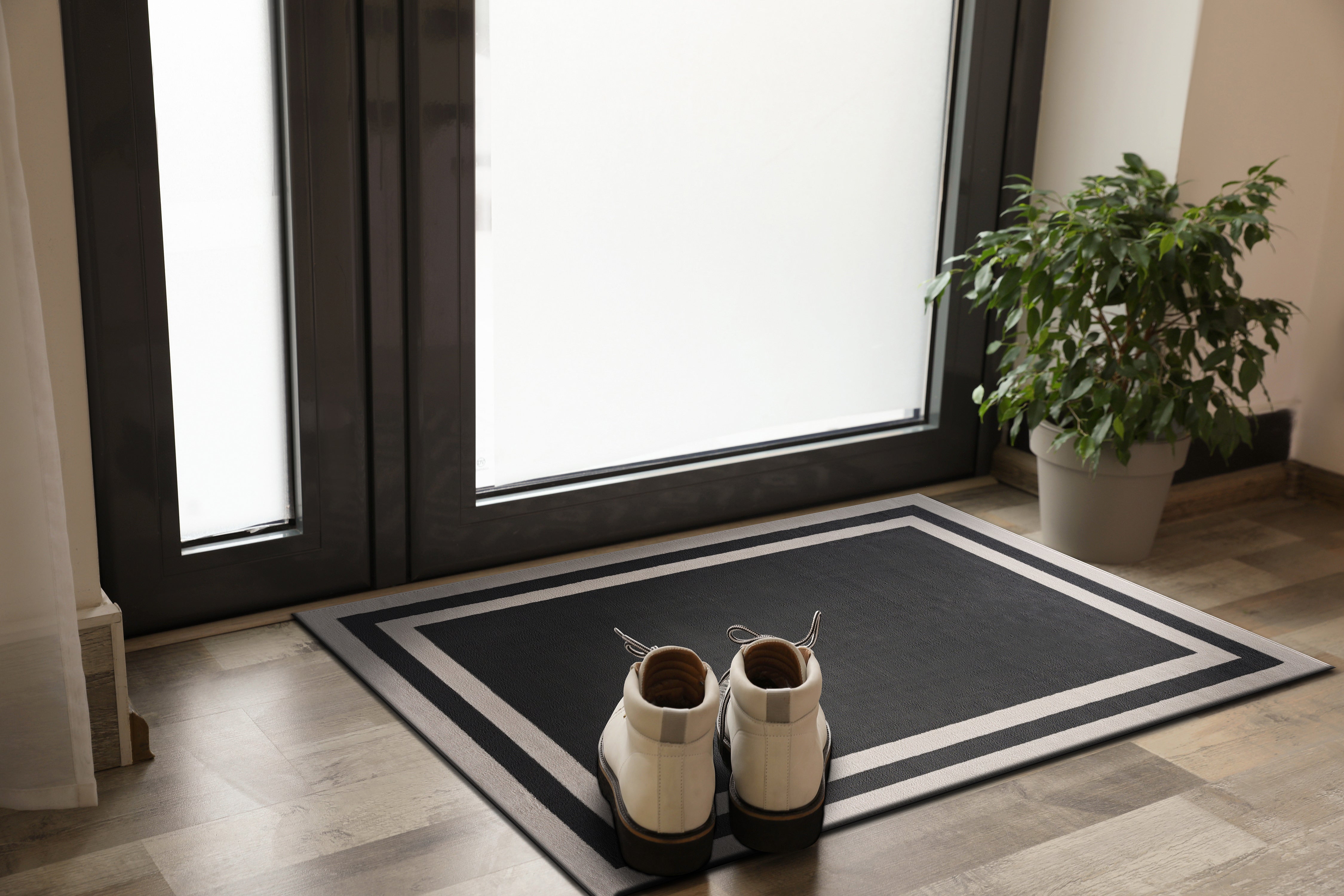 Crystal Bordered Area Rugs Dark Grey