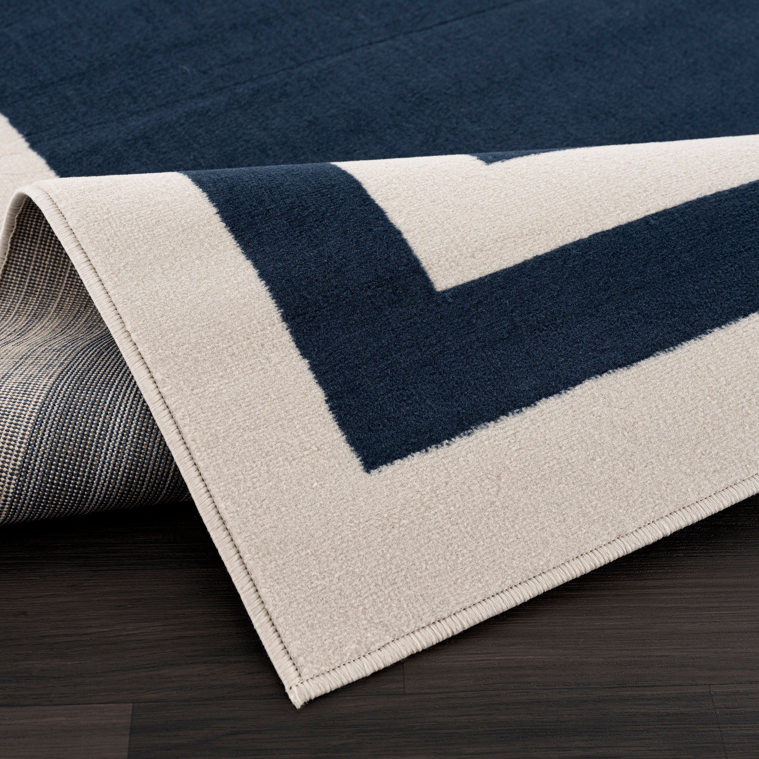 Crystal Bordered Area Rugs Navy Blue